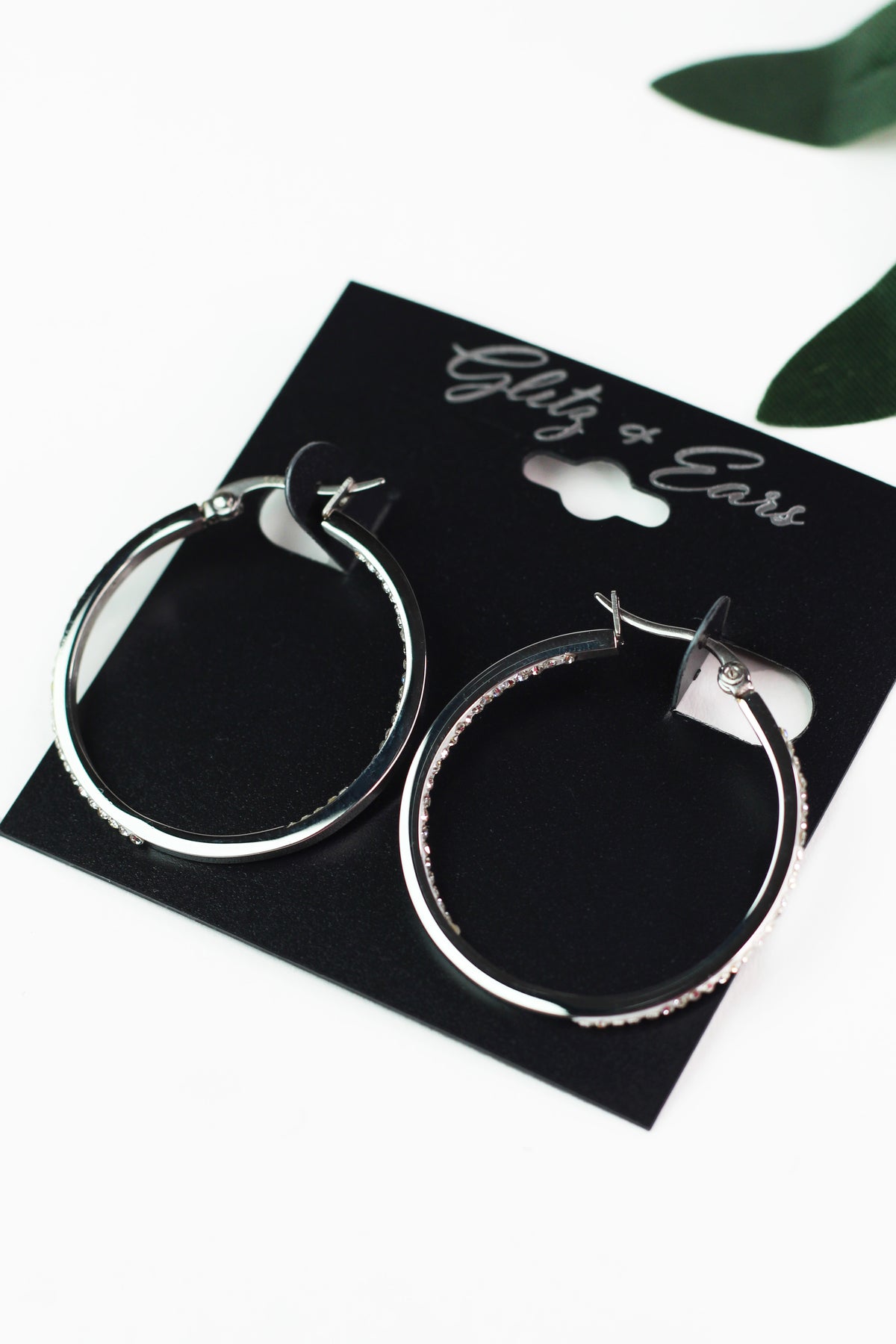 Small Thin Pave In &amp; Out Hoop Earrings