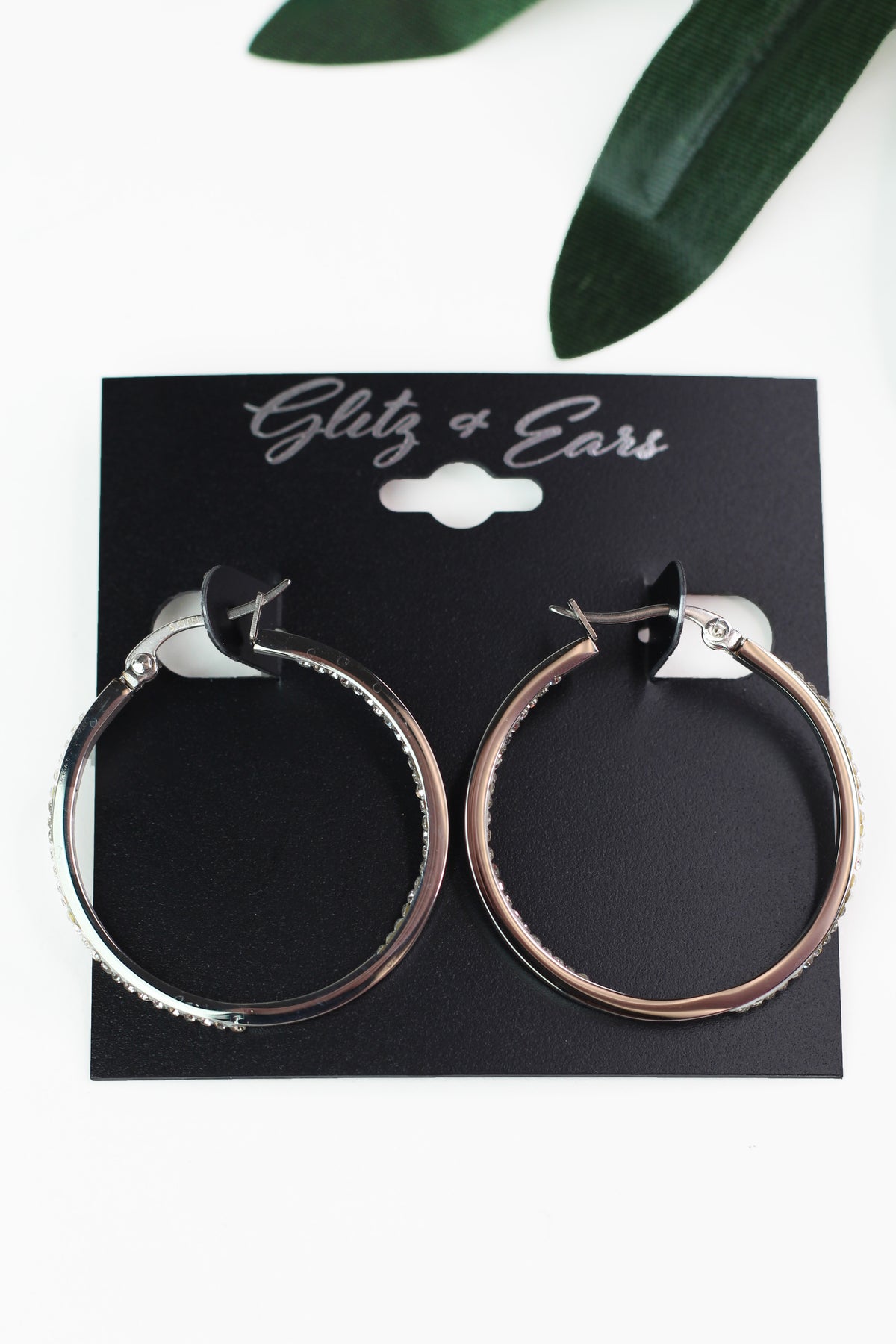 Small Thin Pave In & Out Hoop Earrings