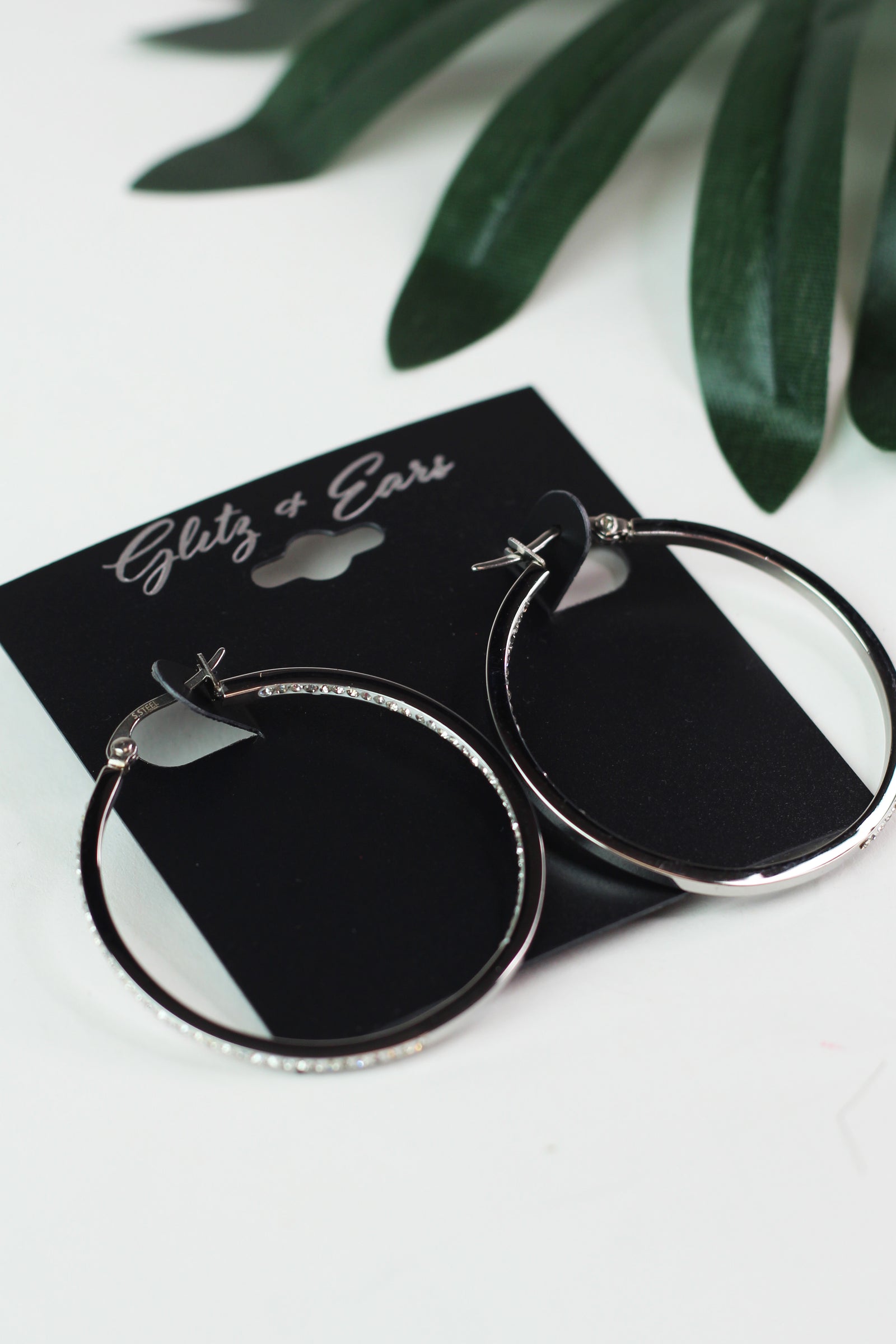 Medium Thin Pave In & Out Hoop Earrings