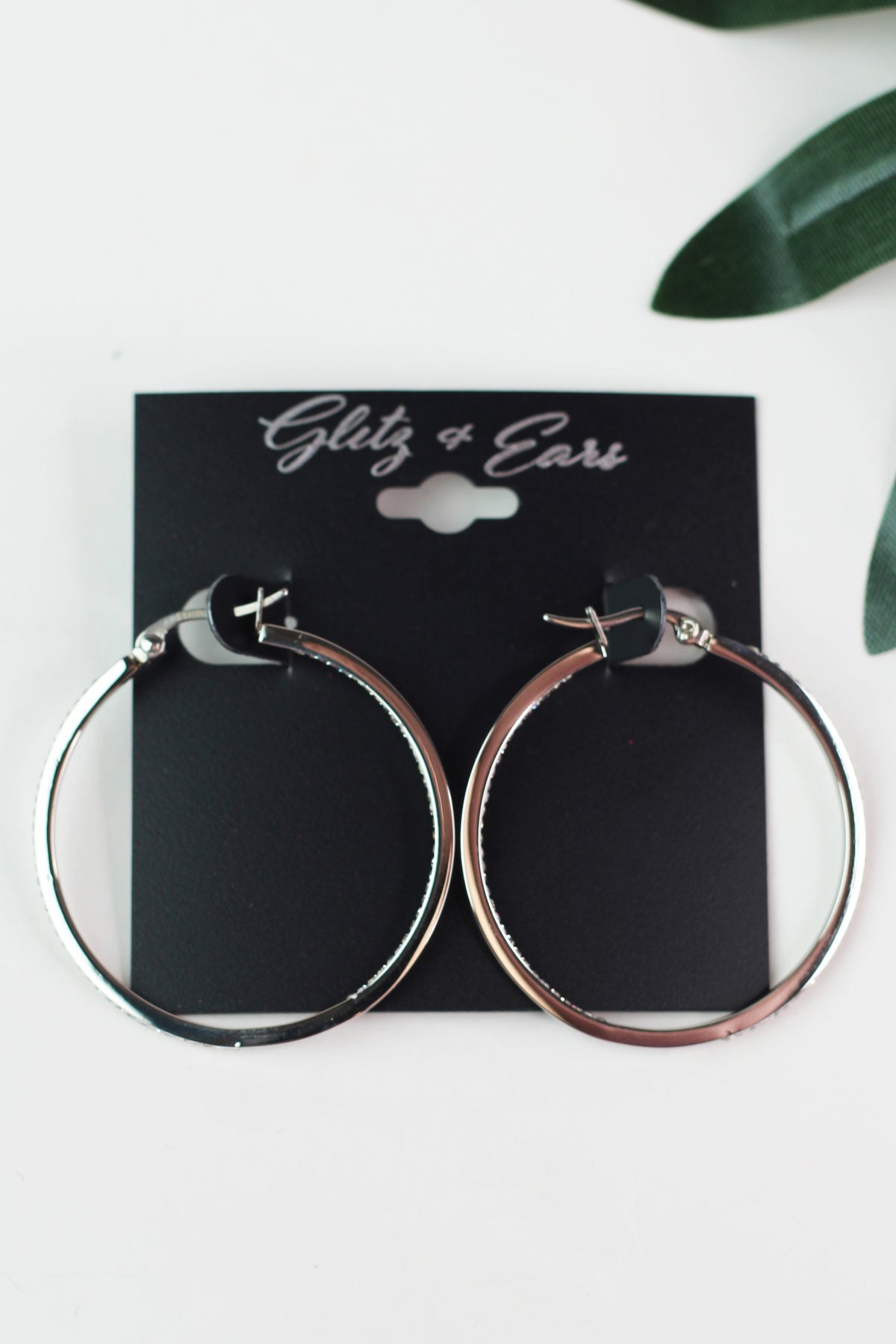 Medium Thin Pave In & Out Hoop Earrings
