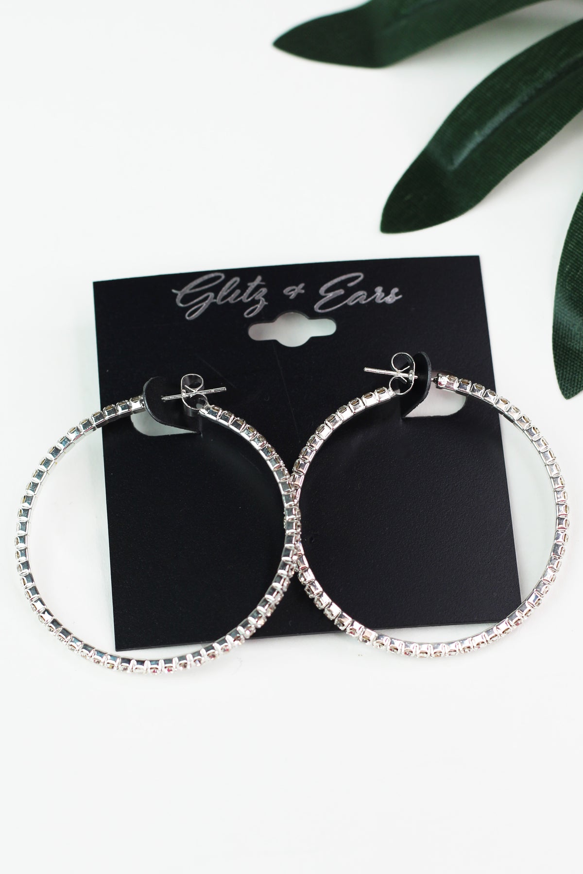 Medium Outside Rhinestone Hoop Earrings