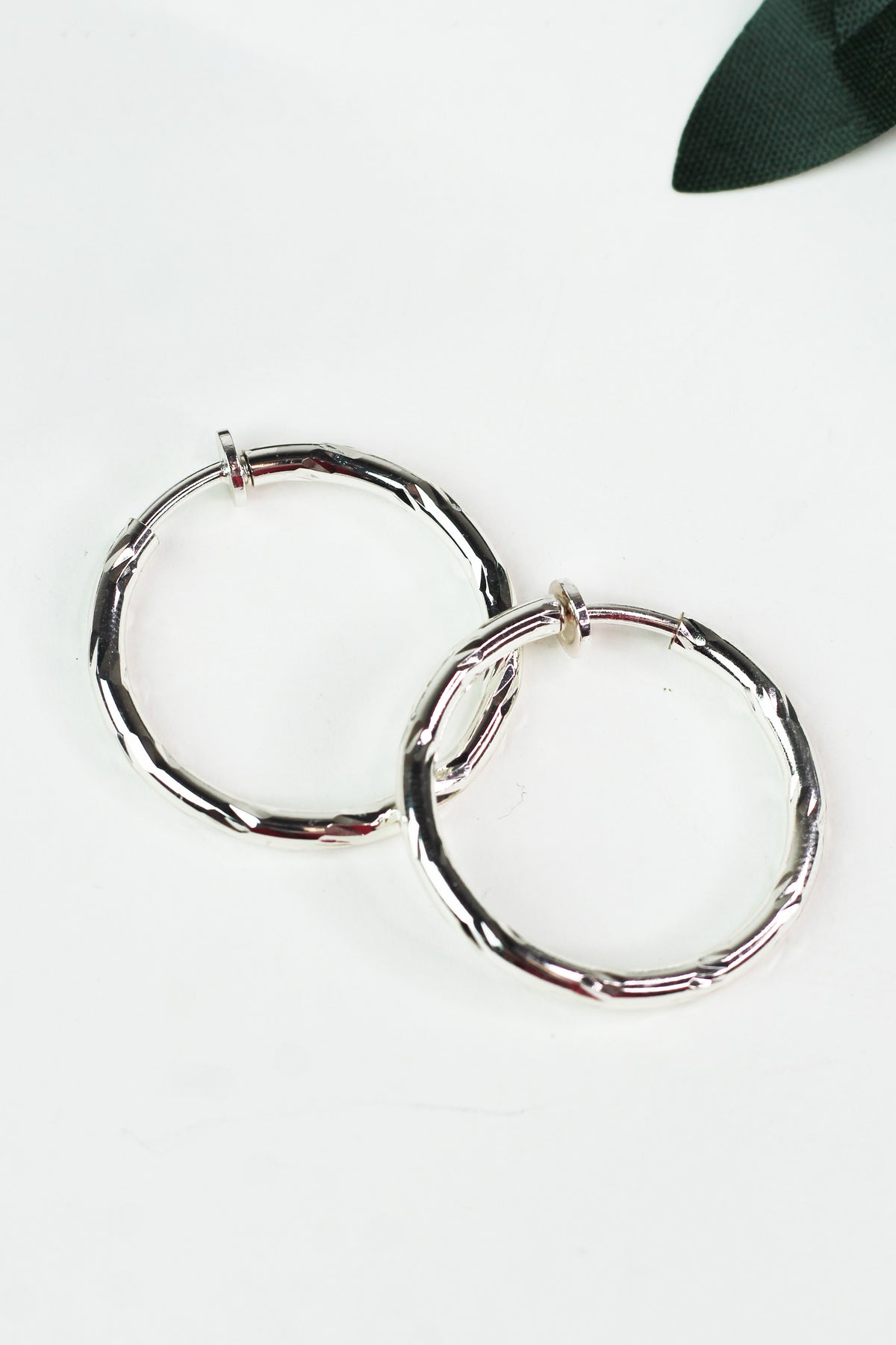 Small Etched Metal Clip On Hoop Earrings