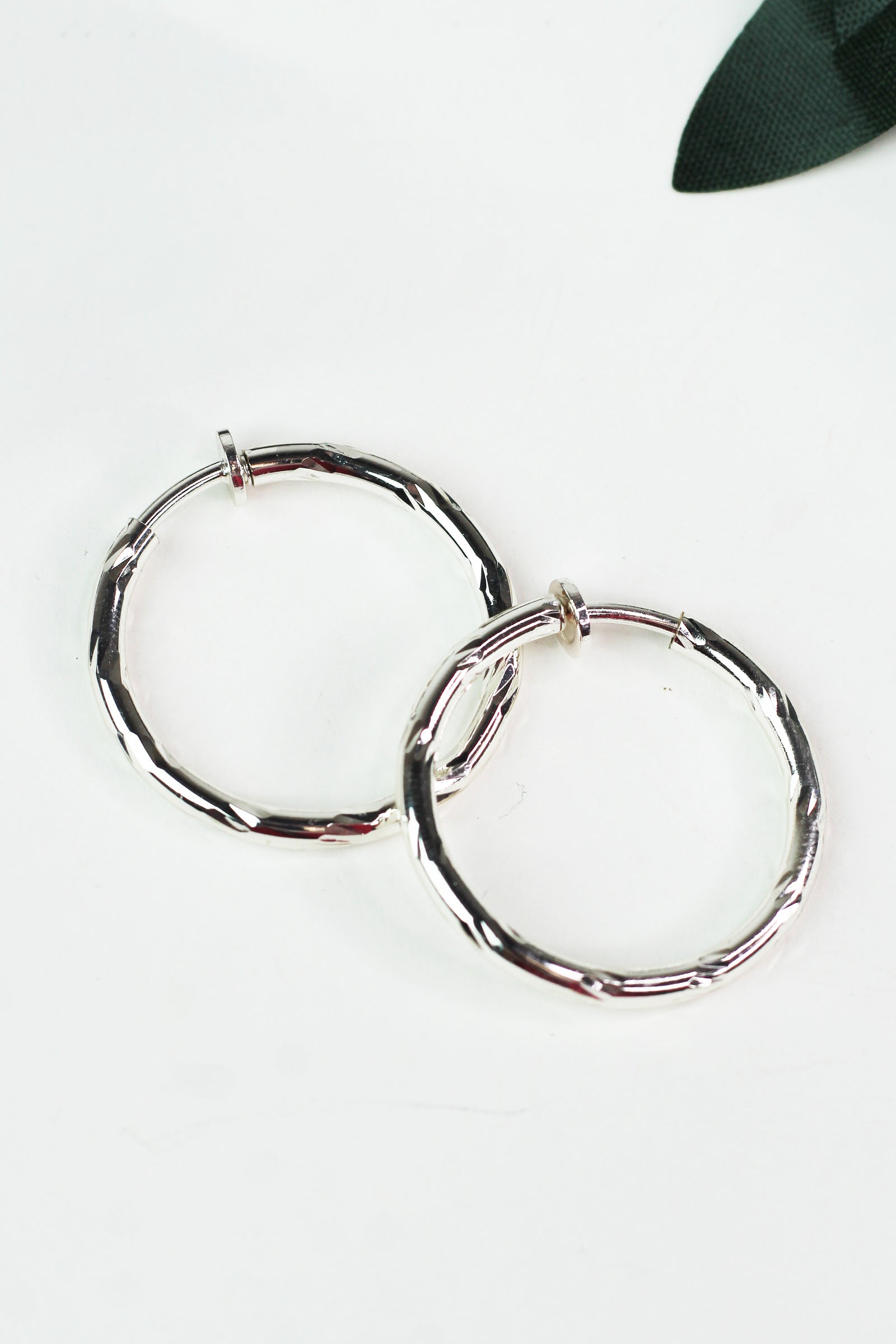 Small Etched Metal Clip On Hoop Earrings