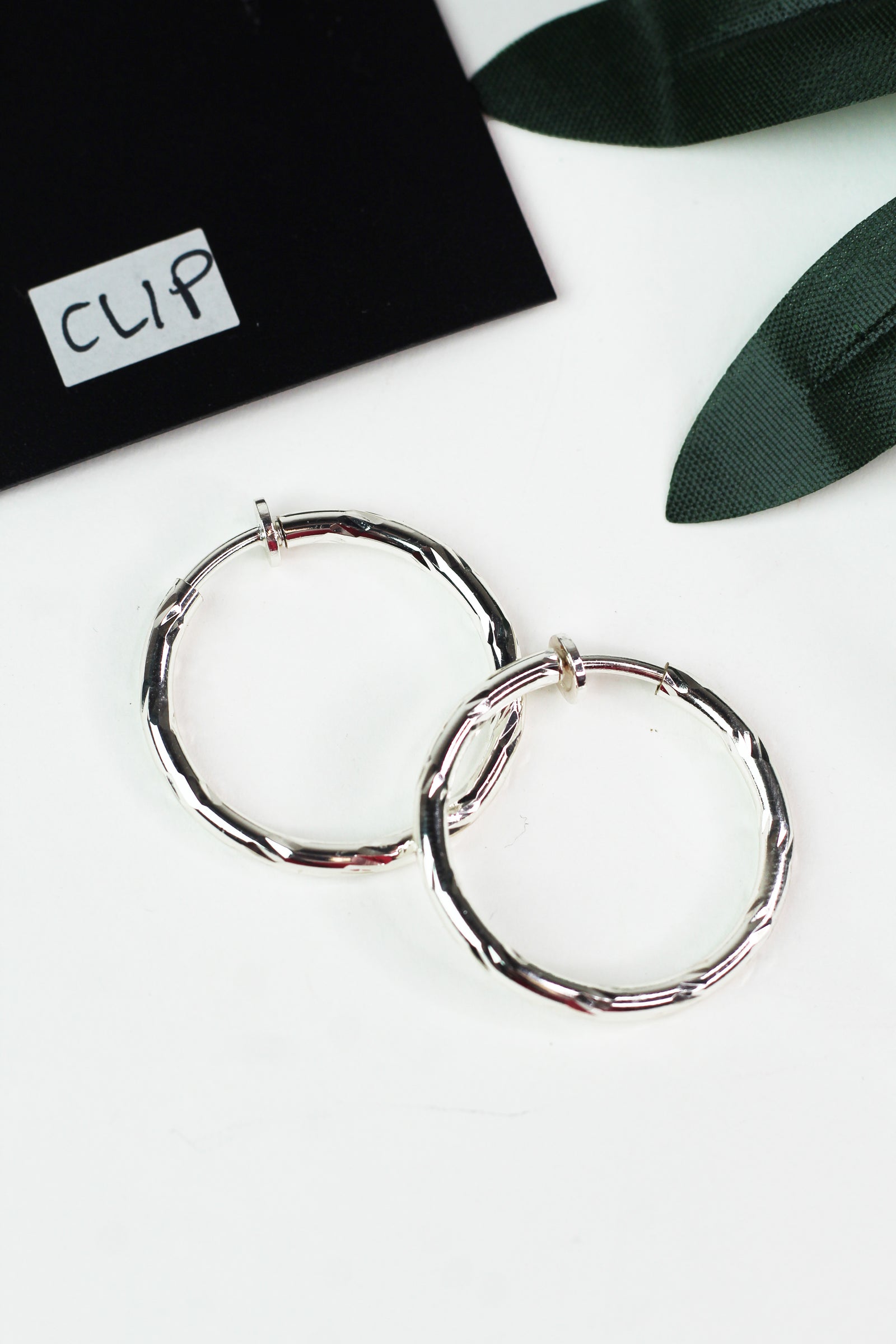 Small Etched Metal Clip On Hoop Earrings
