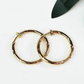Small Etched Metal Clip On Hoop Earrings