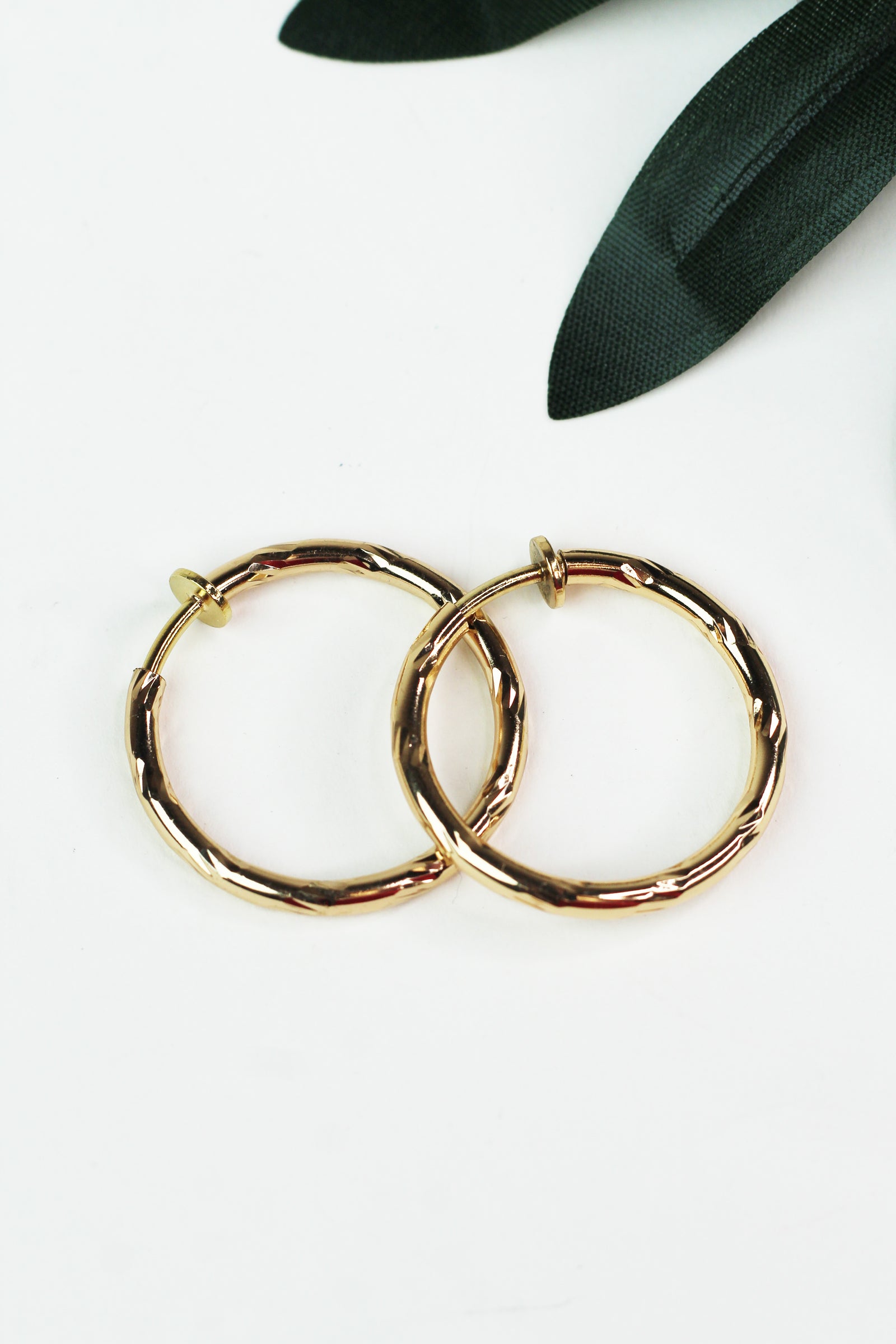 Small Etched Metal Clip On Hoop Earrings
