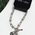 Pave Heart Lock & Key Charm Ball Link Bracelet
