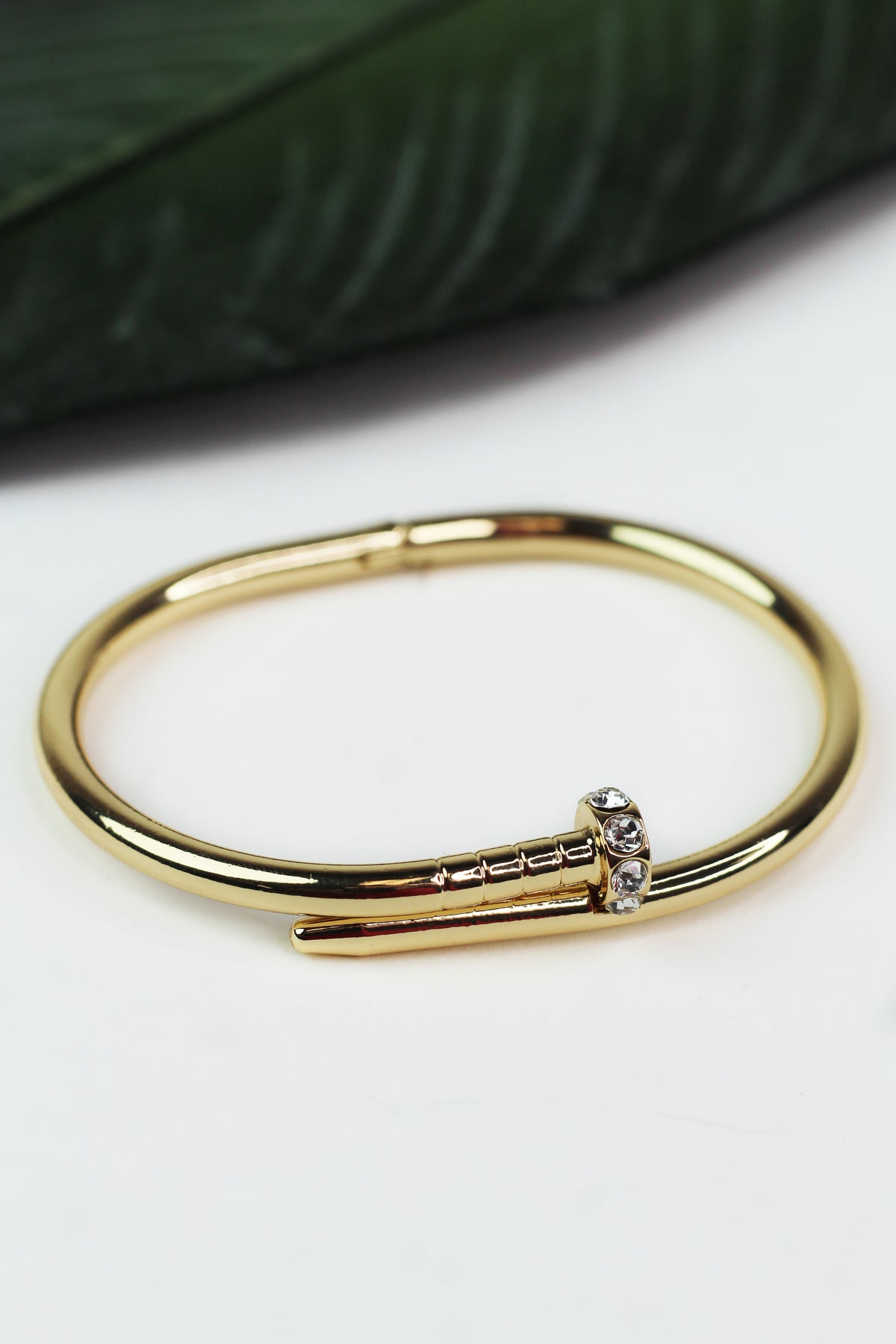 Metal Nail Bangle w/ Rhinestone Tip