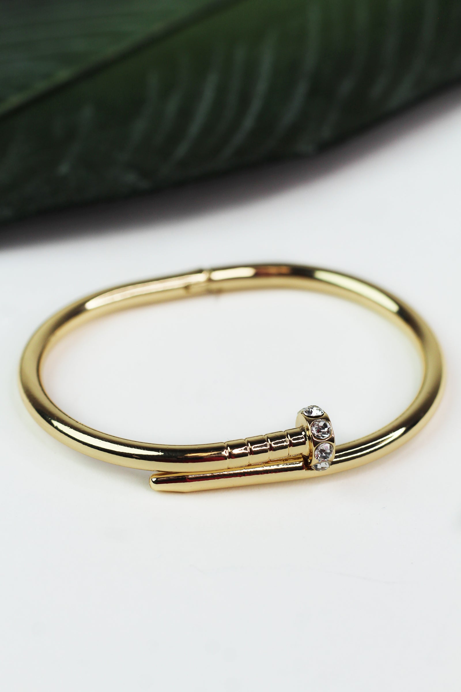 Metal Nail Bangle w/ Rhinestone Tip
