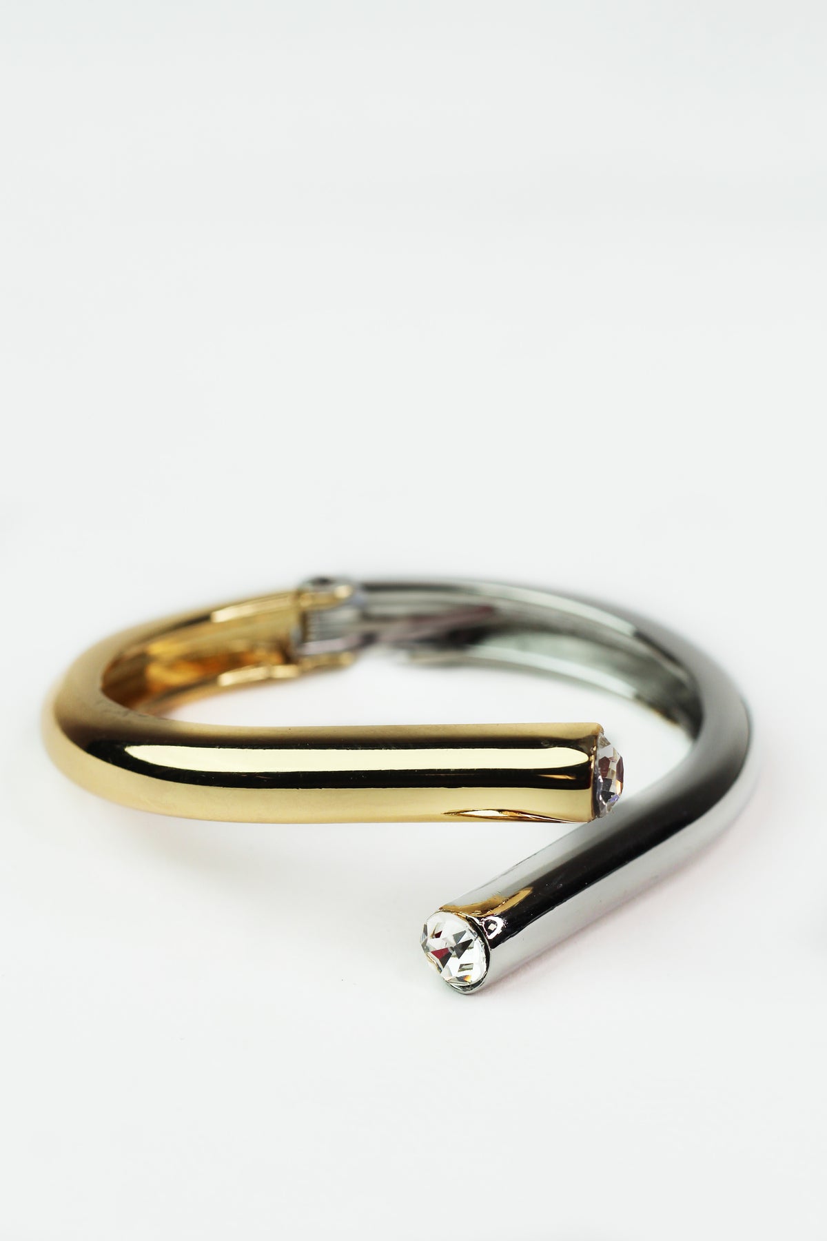 Two Tone Metal Tube Cuff w/ Stone Tips