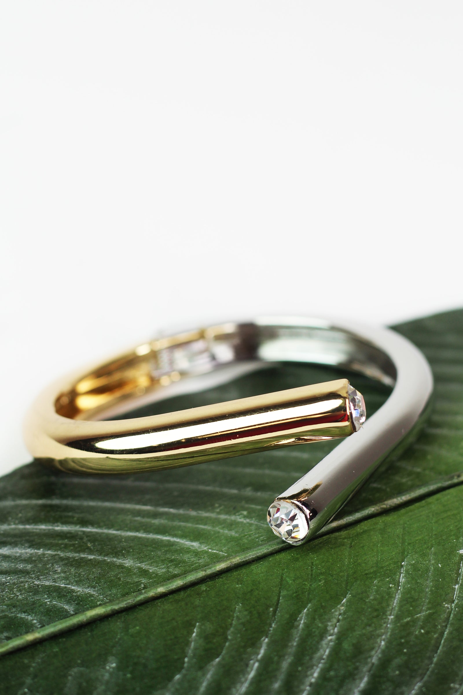 Two Tone Metal Tube Cuff w/ Stone Tips