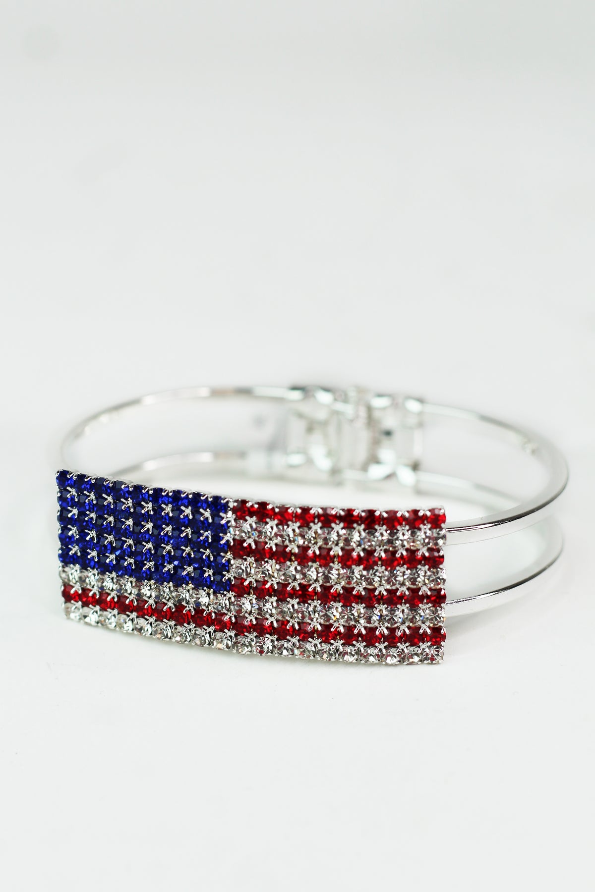 Rhinestone USA Flag Metal Bangle Bracelet