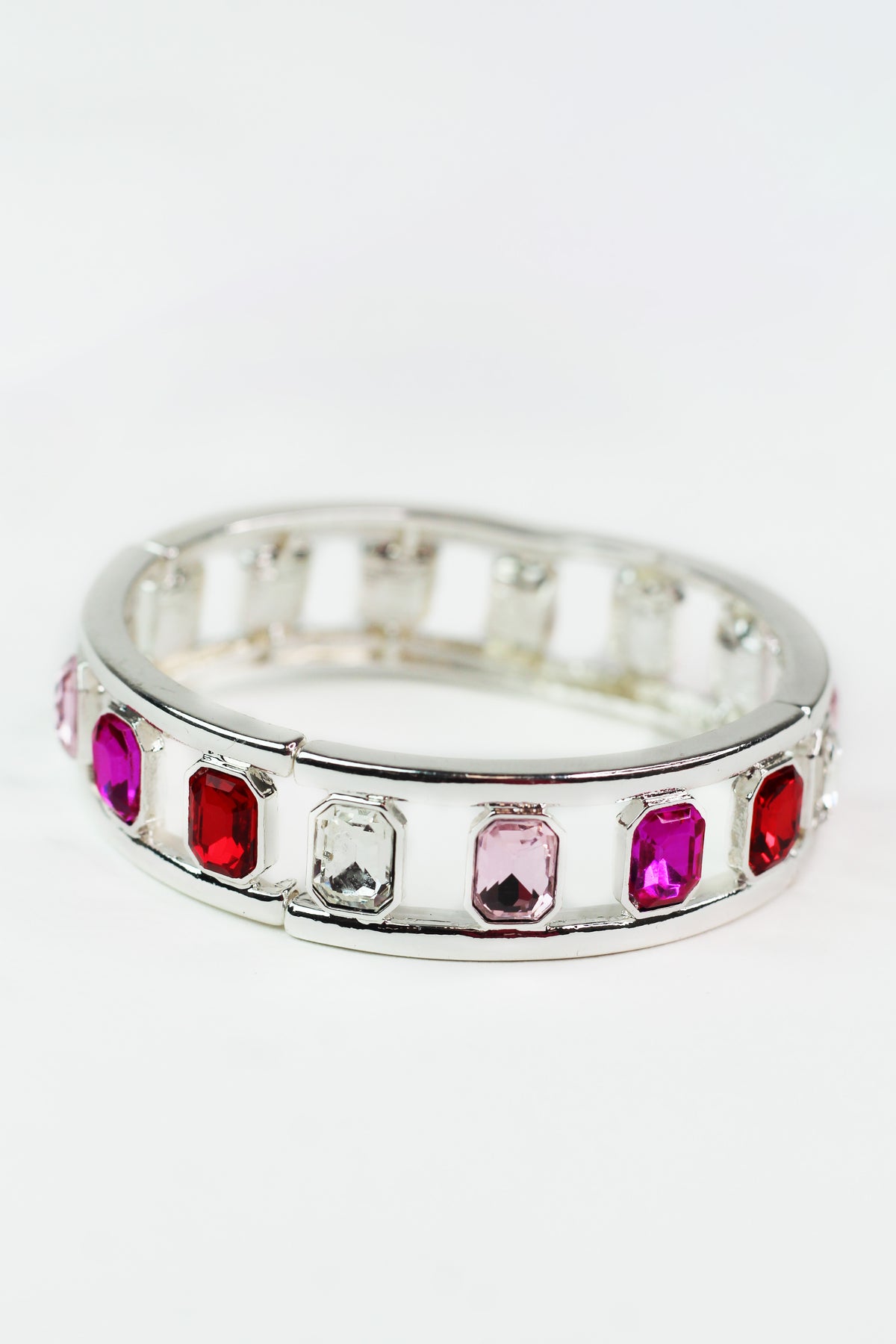 Multicolor Spaced Emerald Stones Stretch Bracelet