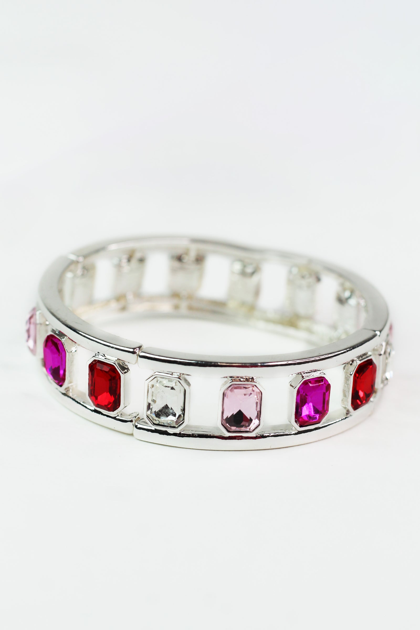 Multicolor Spaced Emerald Stones Stretch Bracelet