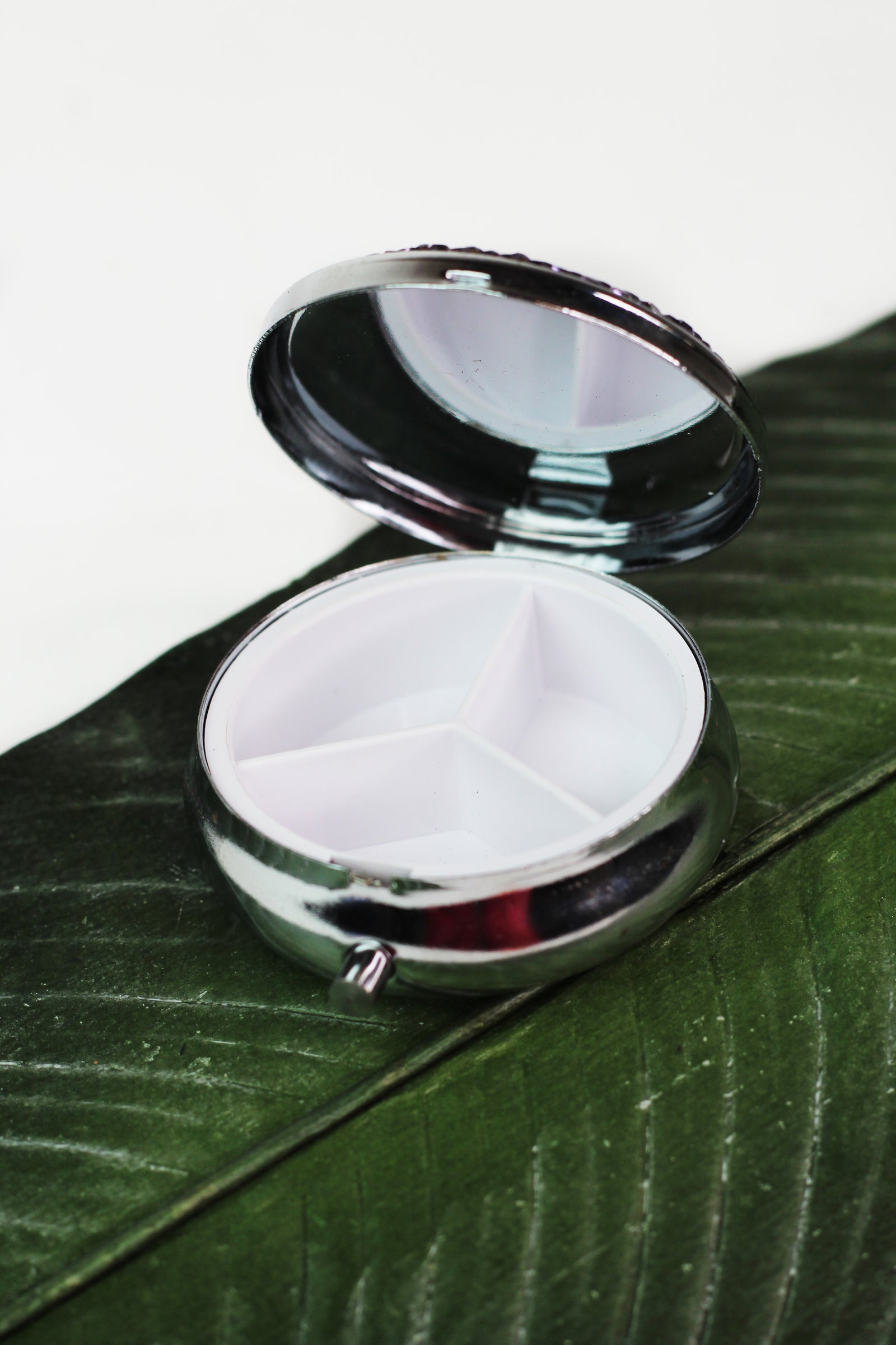 All Rhinestone Top Round Pill Box