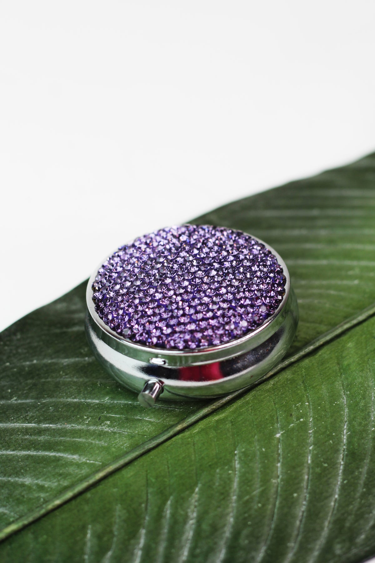 All Rhinestone Top Round Pill Box