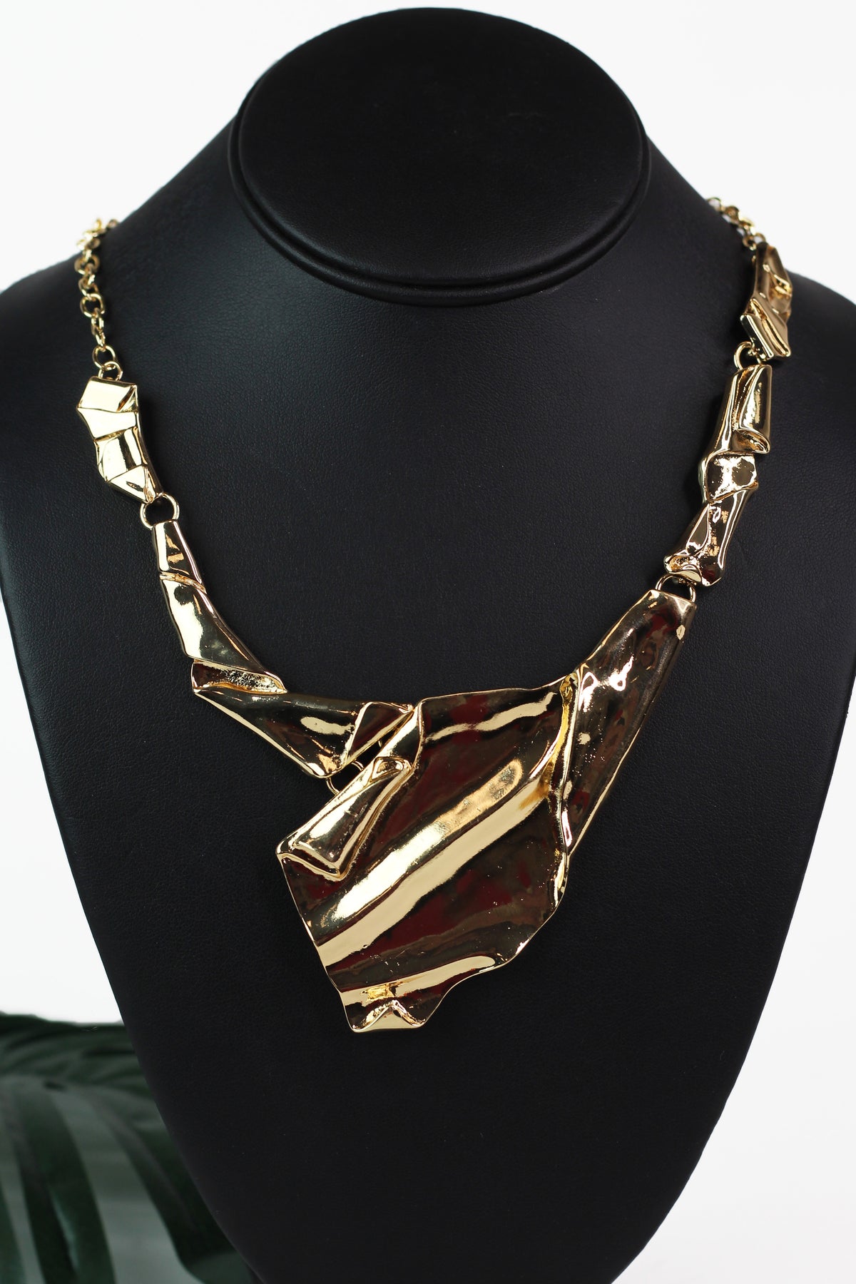 Bold Metal Abstract Crinkled Texture Necklace