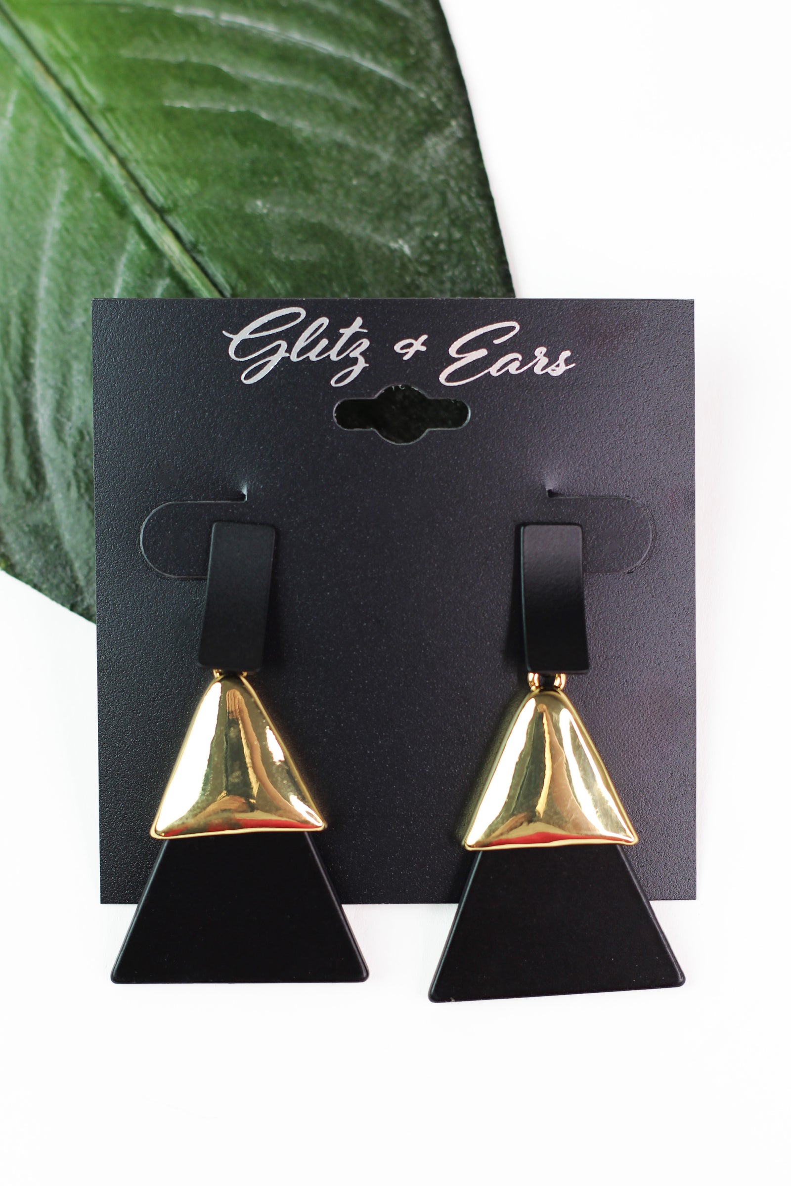 Two Tone Rectangle & Triangles Earrings