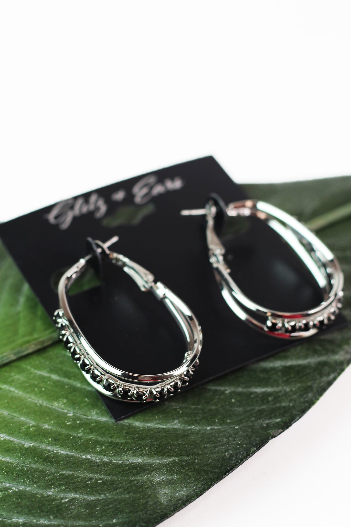 Rhinestone &amp; Two Row Metal Oval Hoop Earrings