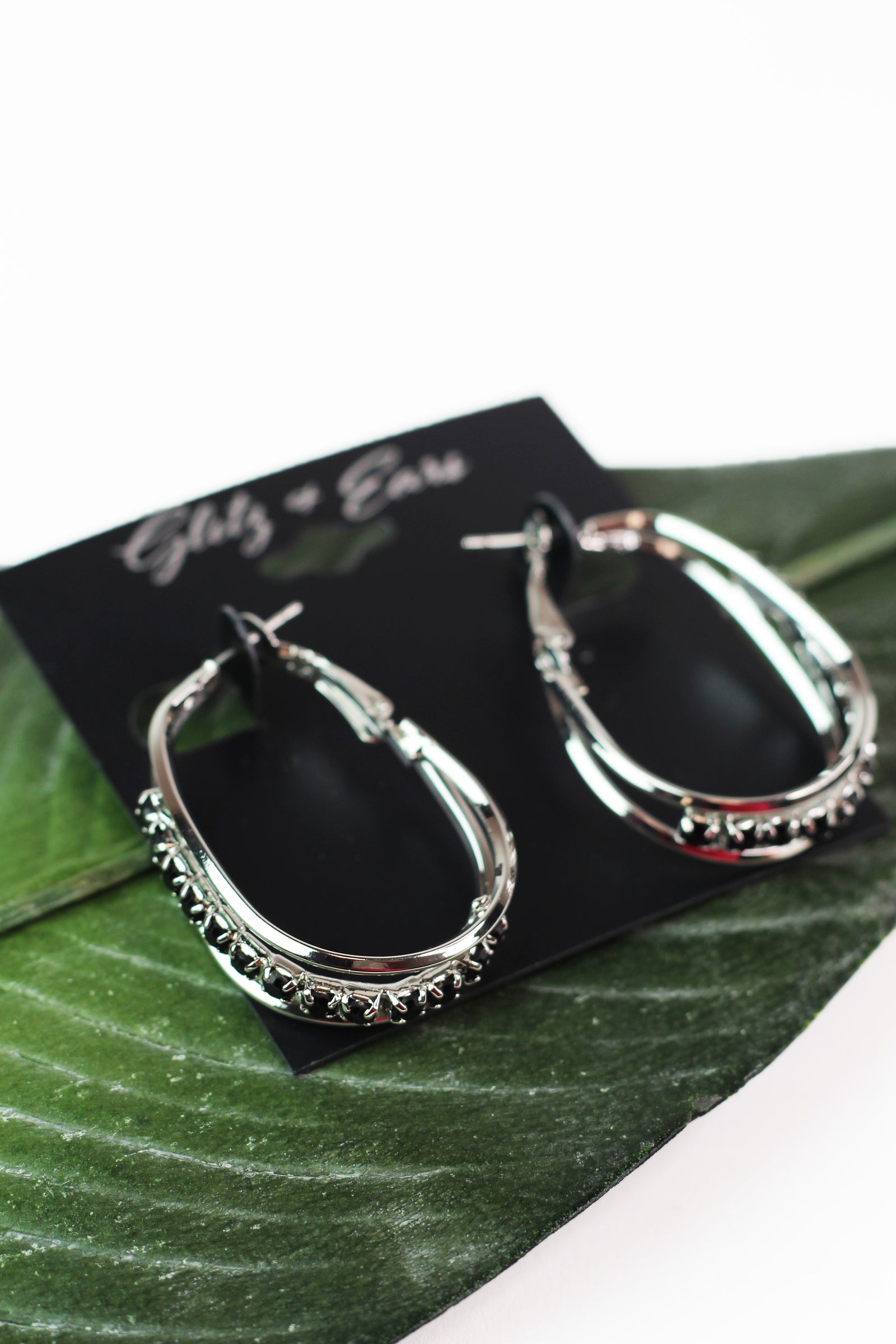 Rhinestone & Two Row Metal Oval Hoop Earrings