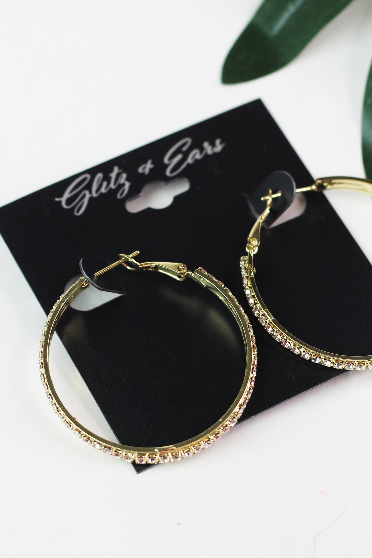 Medium Rhinestone Center Row Lever Back Hoops