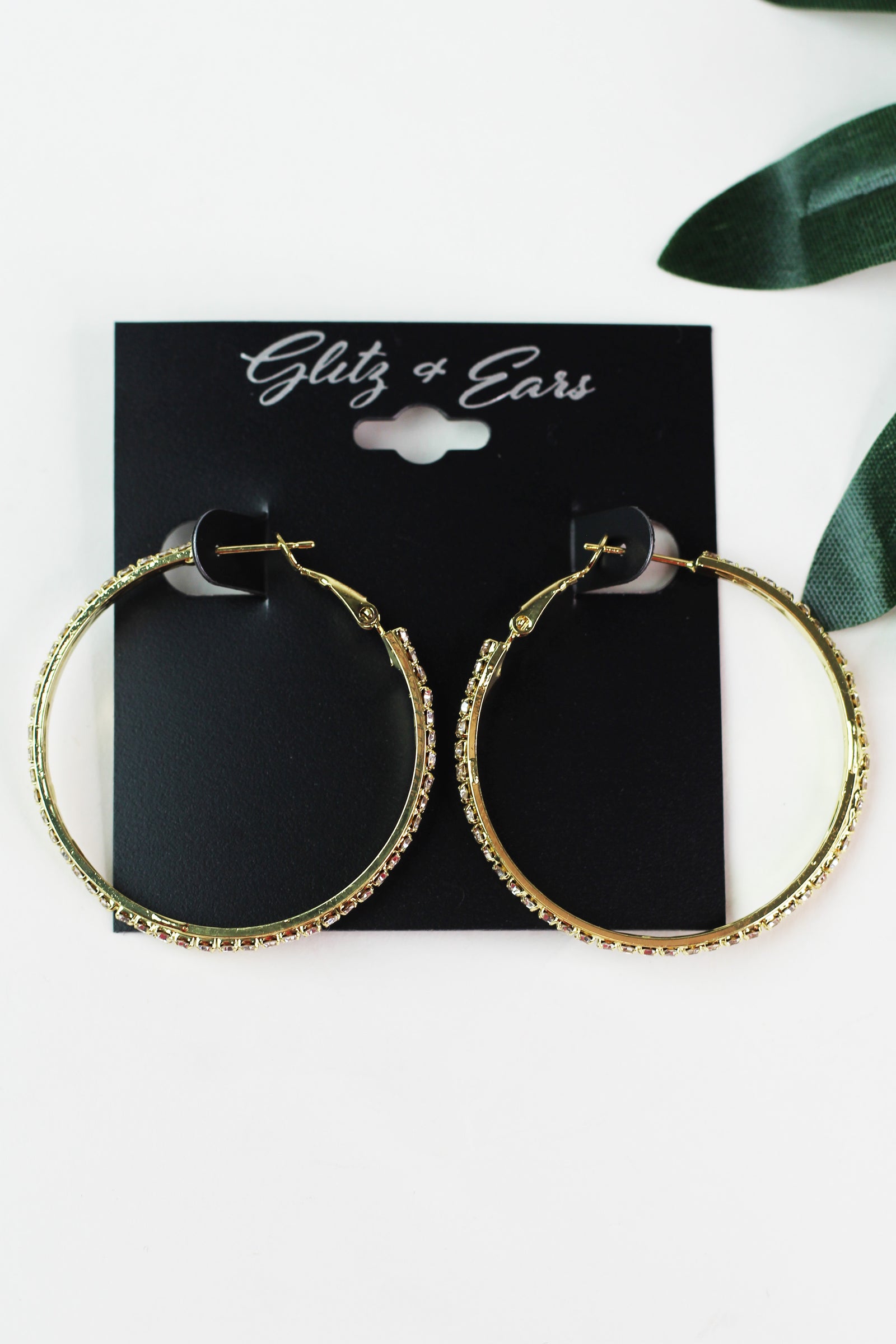 Medium Rhinestone Center Row Lever Back Hoops
