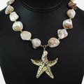 Freshwater Pearls & Hammered Starfish Necklace