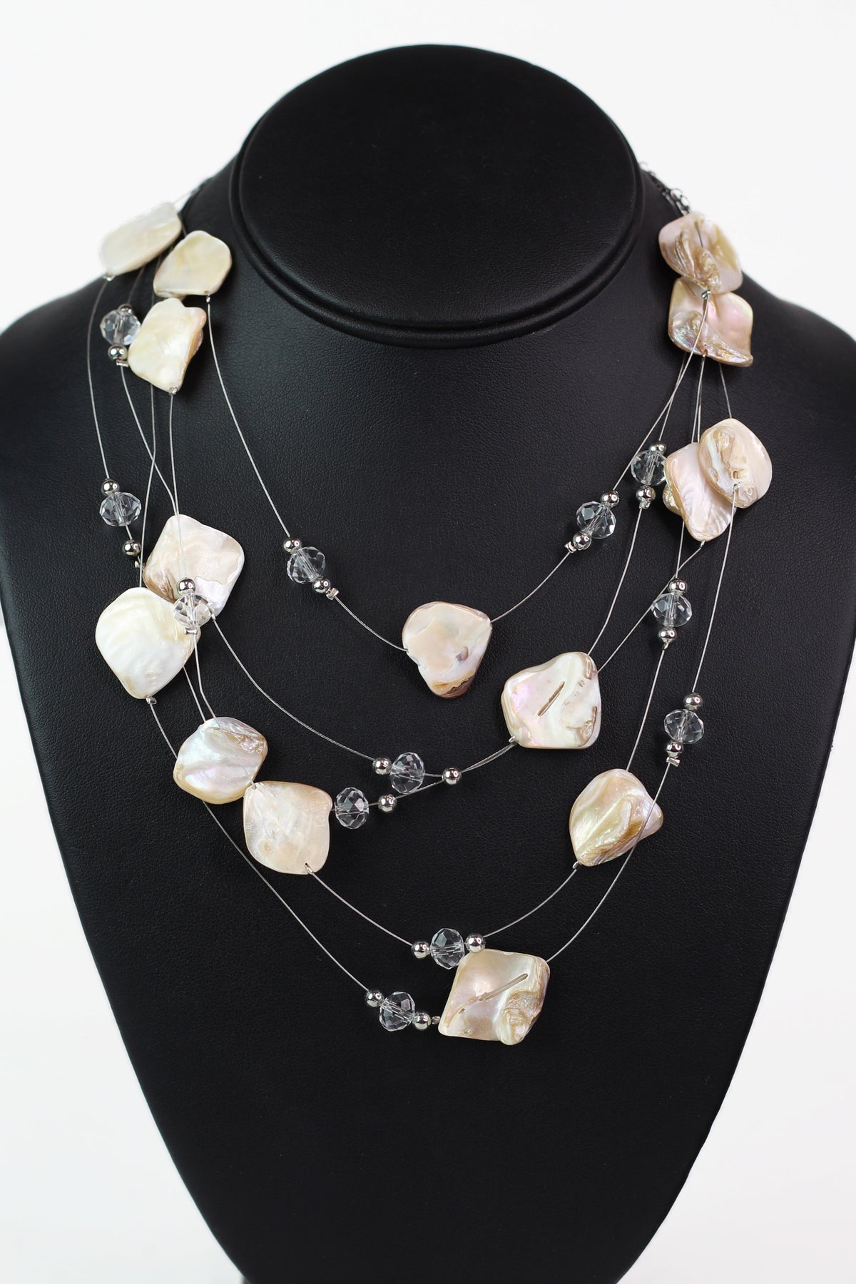 Multi Strand Spaced Freshwater Pearl &amp; Bead Necklace
