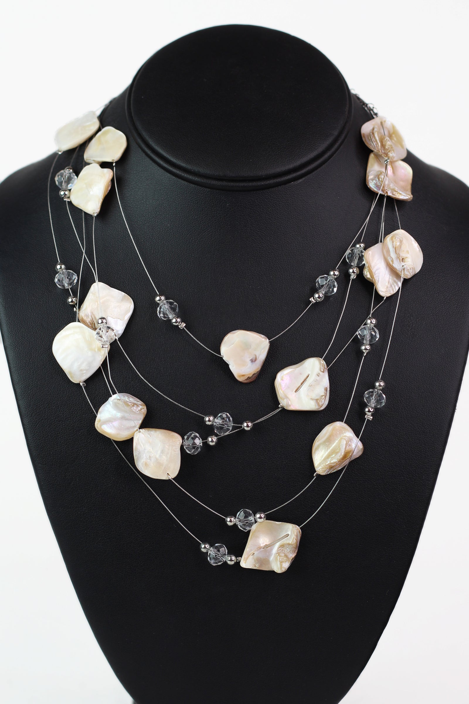 Multi Strand Spaced Freshwater Pearl & Bead Necklace