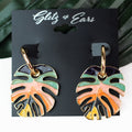 Multicolor Monstera Leaf Dangling Earrings
