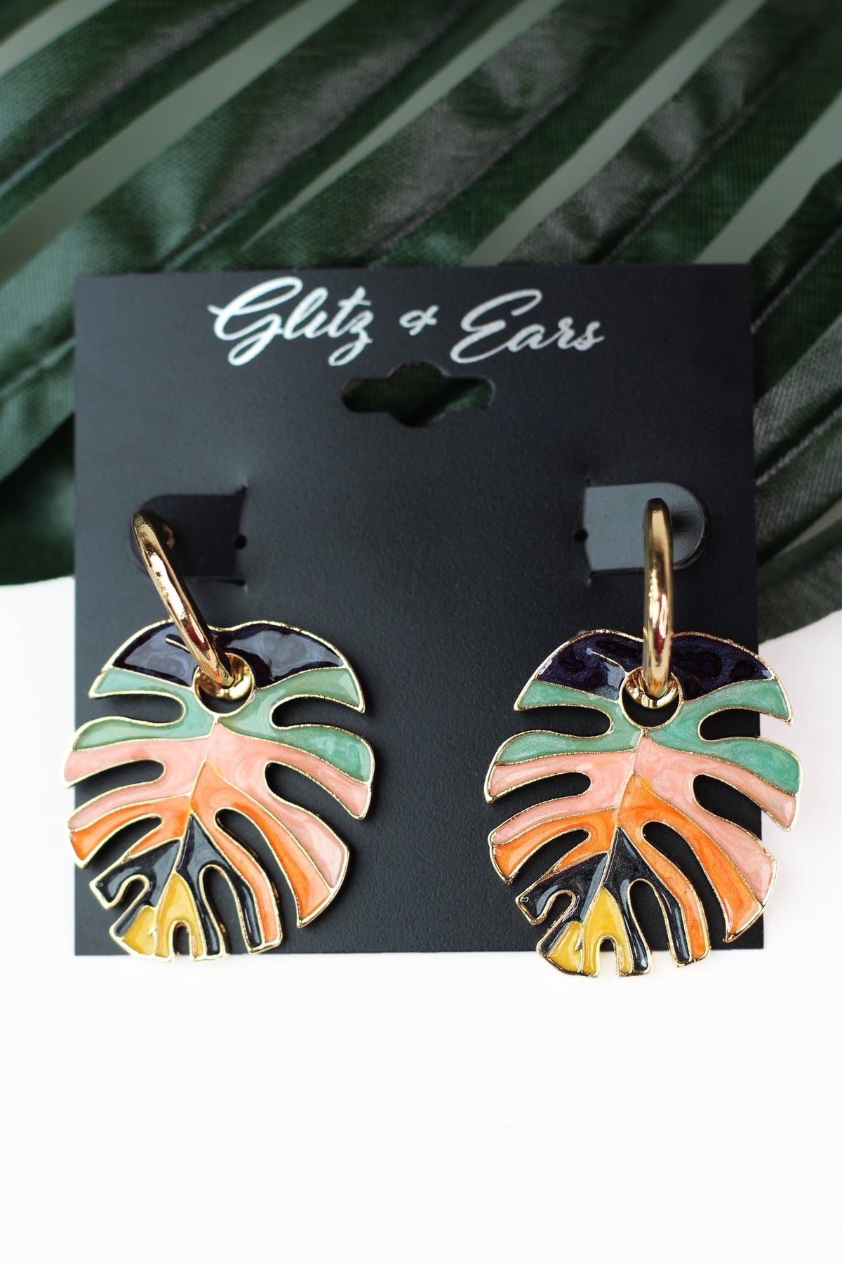 Multicolor Monstera Leaf Dangling Earrings
