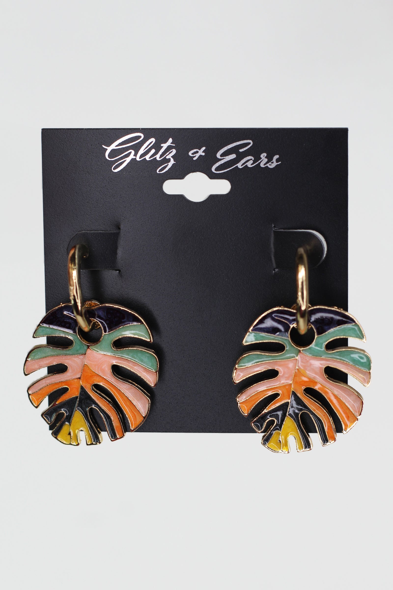 Multicolor Monstera Leaf Dangling Earrings