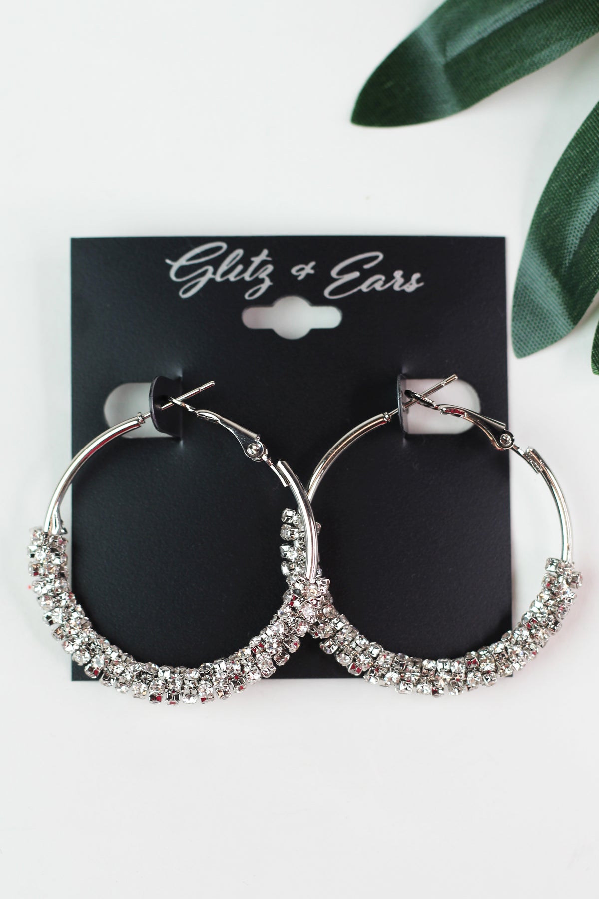 Rhinestone Wrapped Metal Lever Back Hoop Earrings