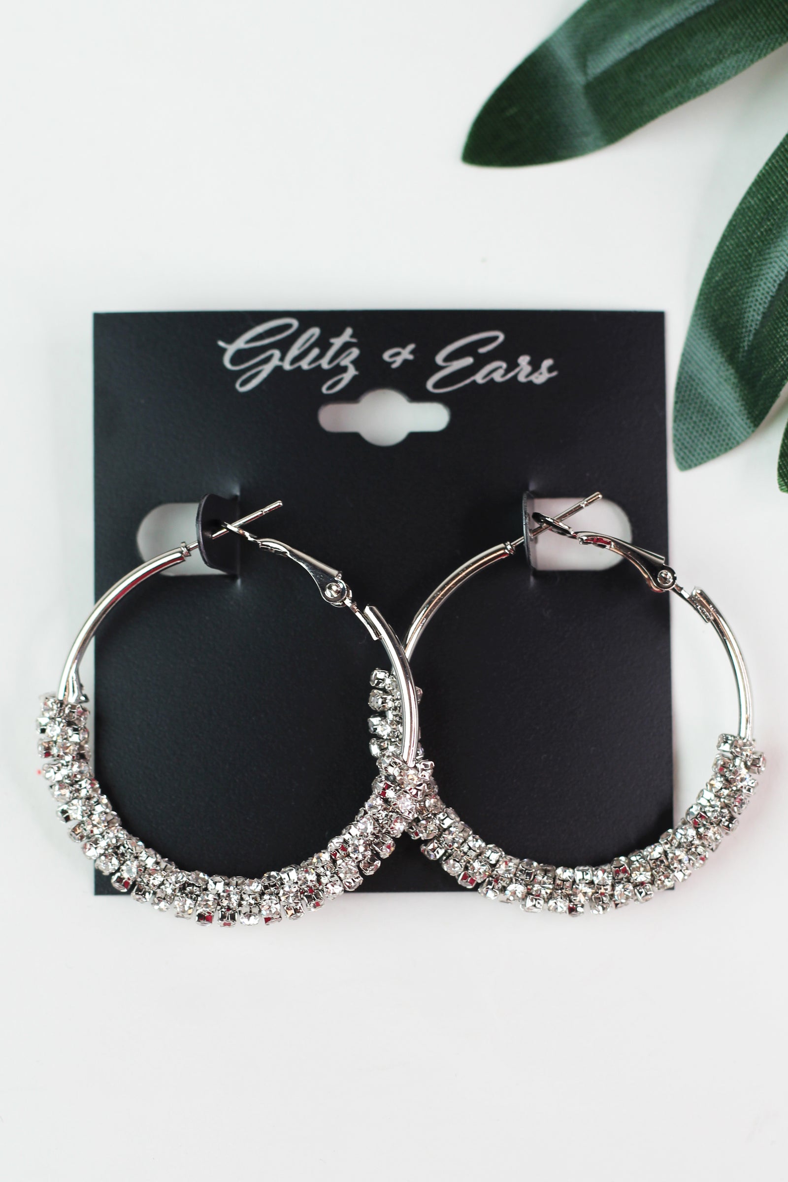 Rhinestone Wrapped Metal Lever Back Hoop Earrings