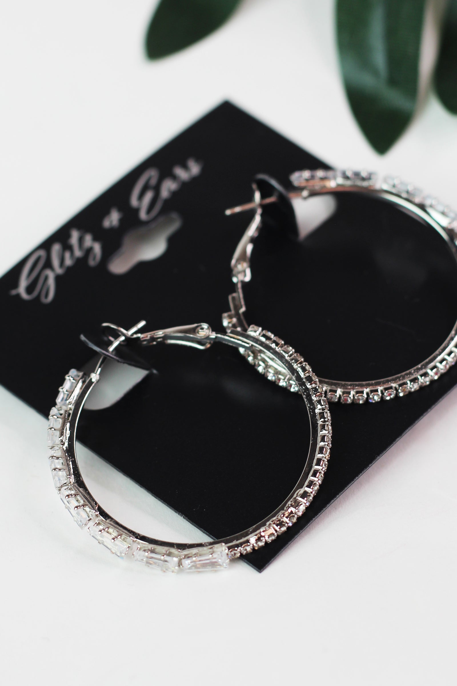 Half Baguette Half Pave Lever Back Hoop Earrings