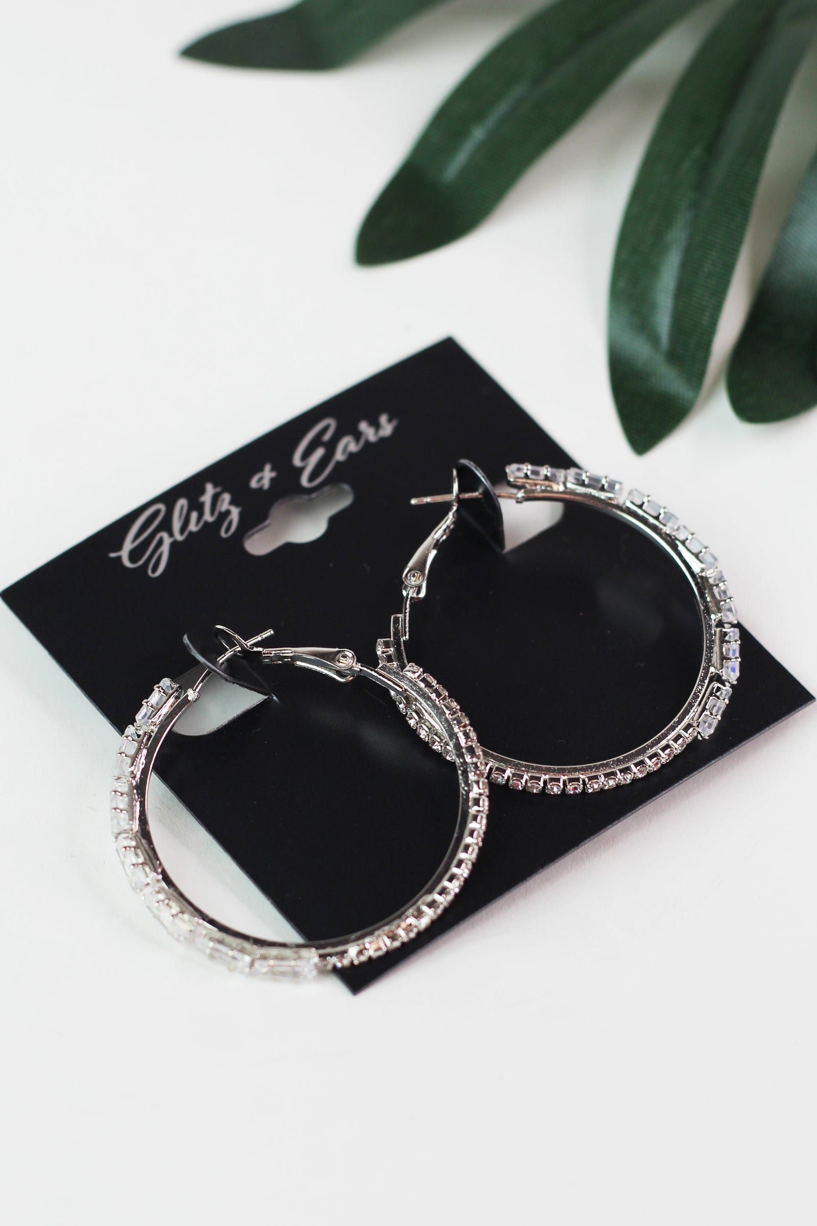 Half Baguette Half Pave Lever Back Hoop Earrings