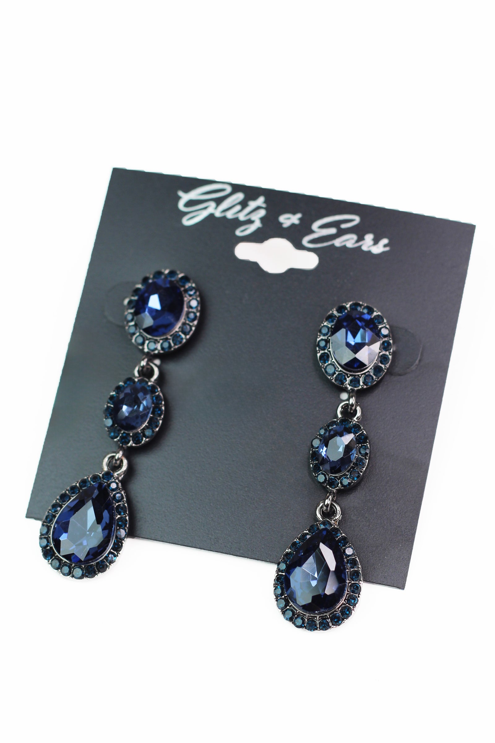 Pave Trimmed Oval & Teardrop 3 Part Earrings