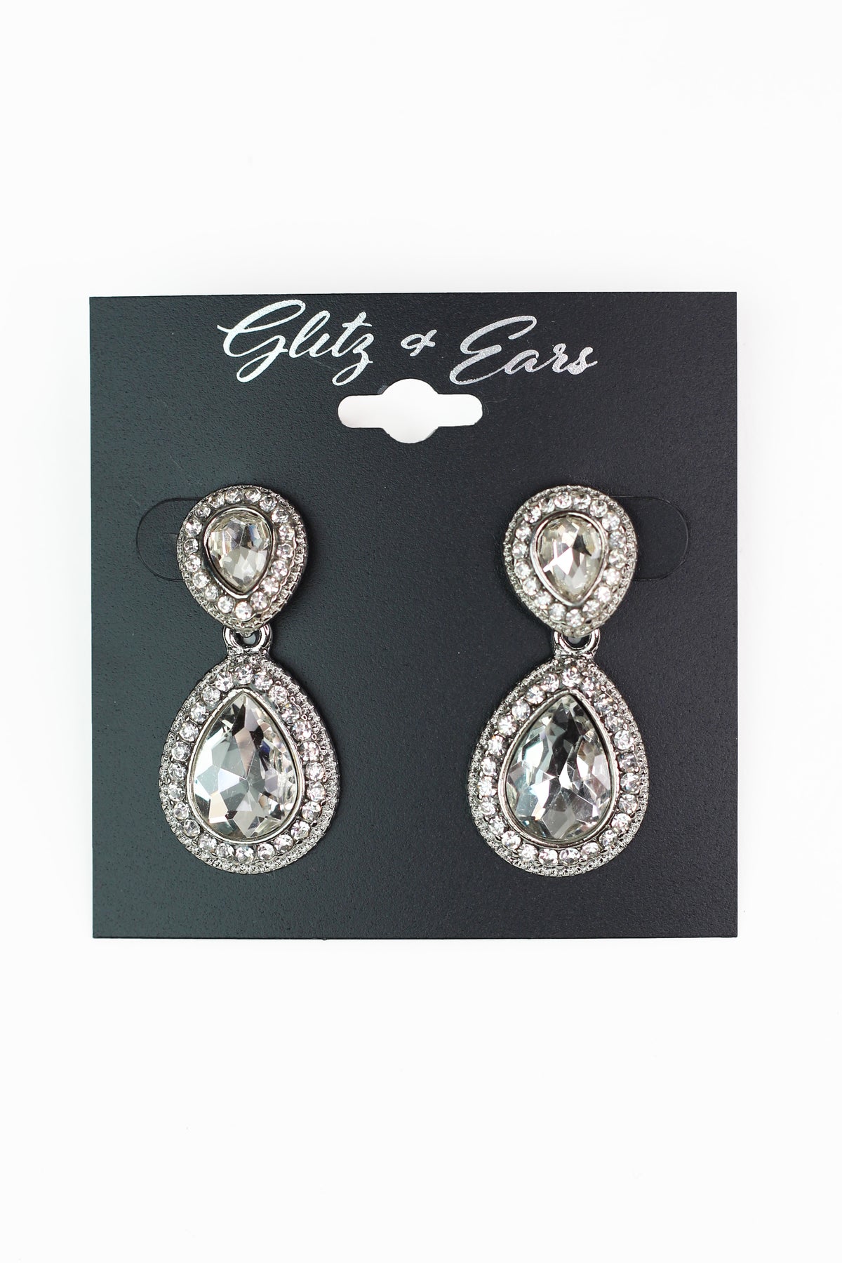 Pave &amp; Metal Trimmed Teardrop Earrings