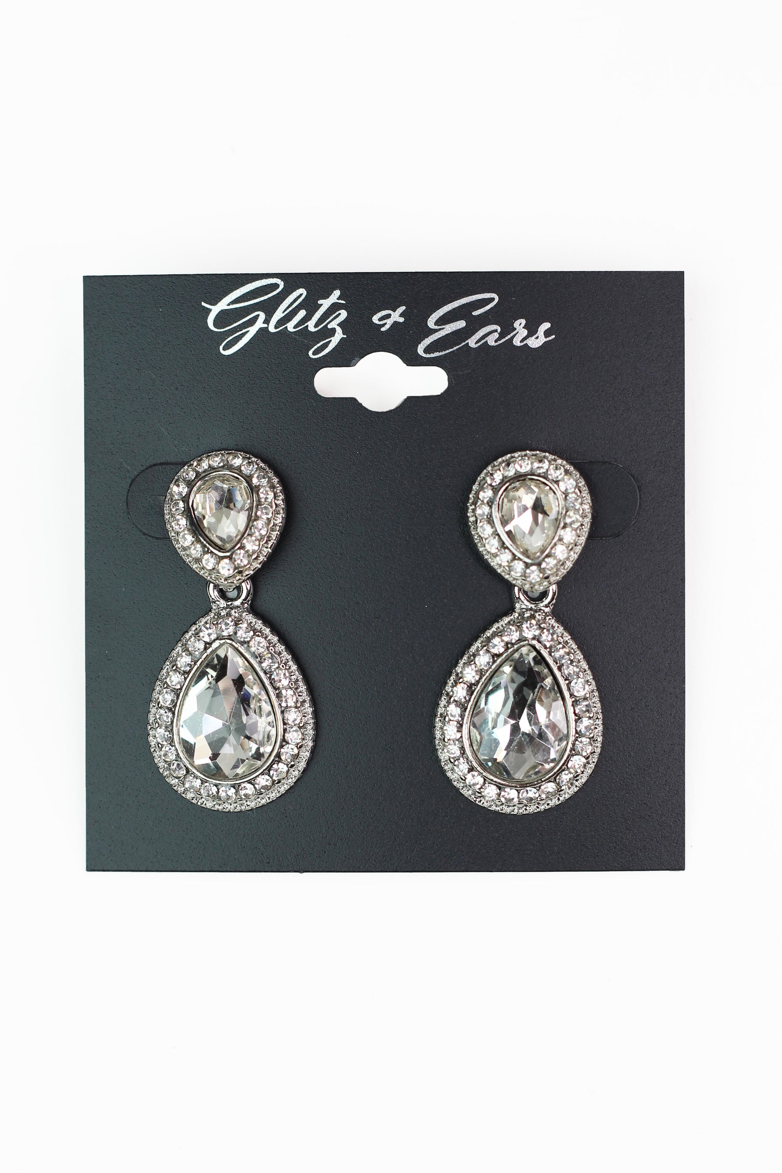 Pave & Metal Trimmed Teardrop Earrings