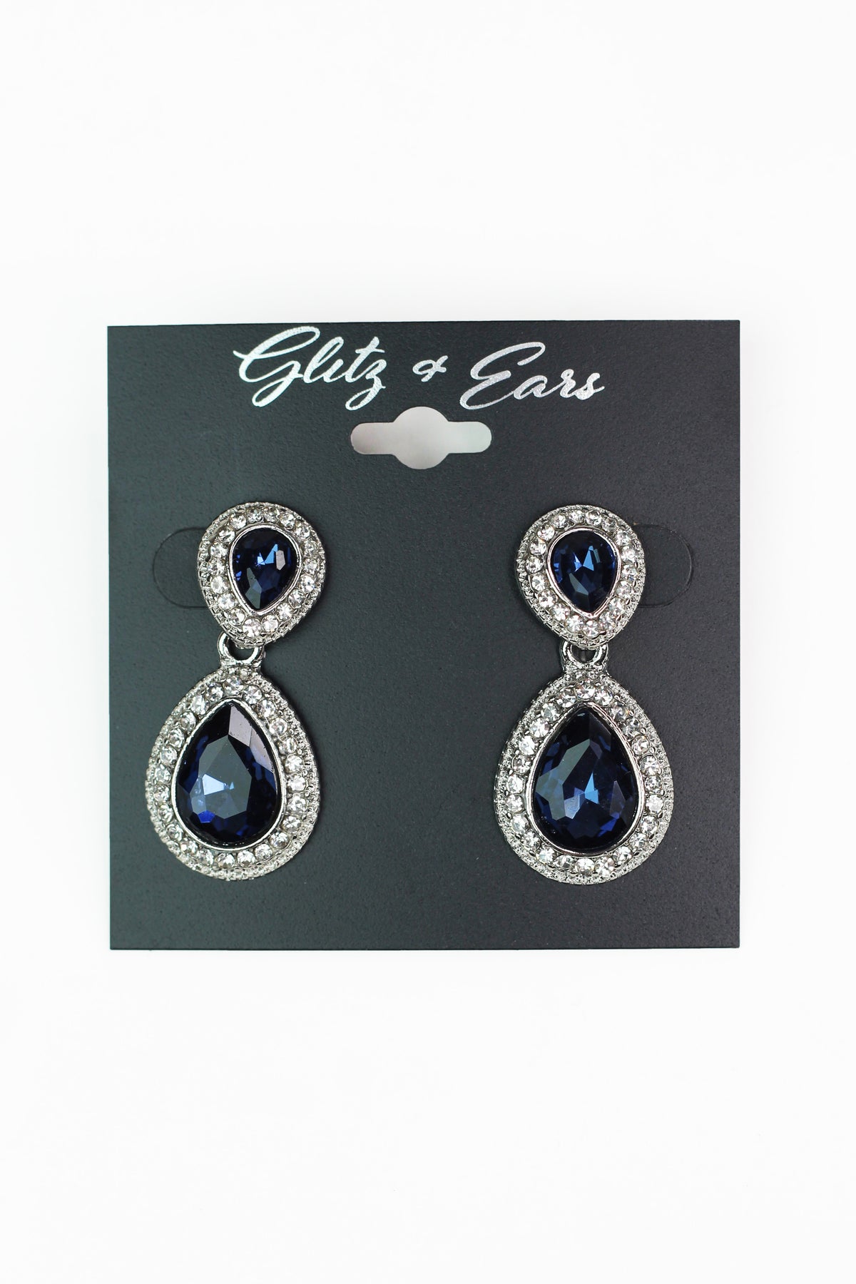 Pave & Metal Trimmed Teardrop Earrings