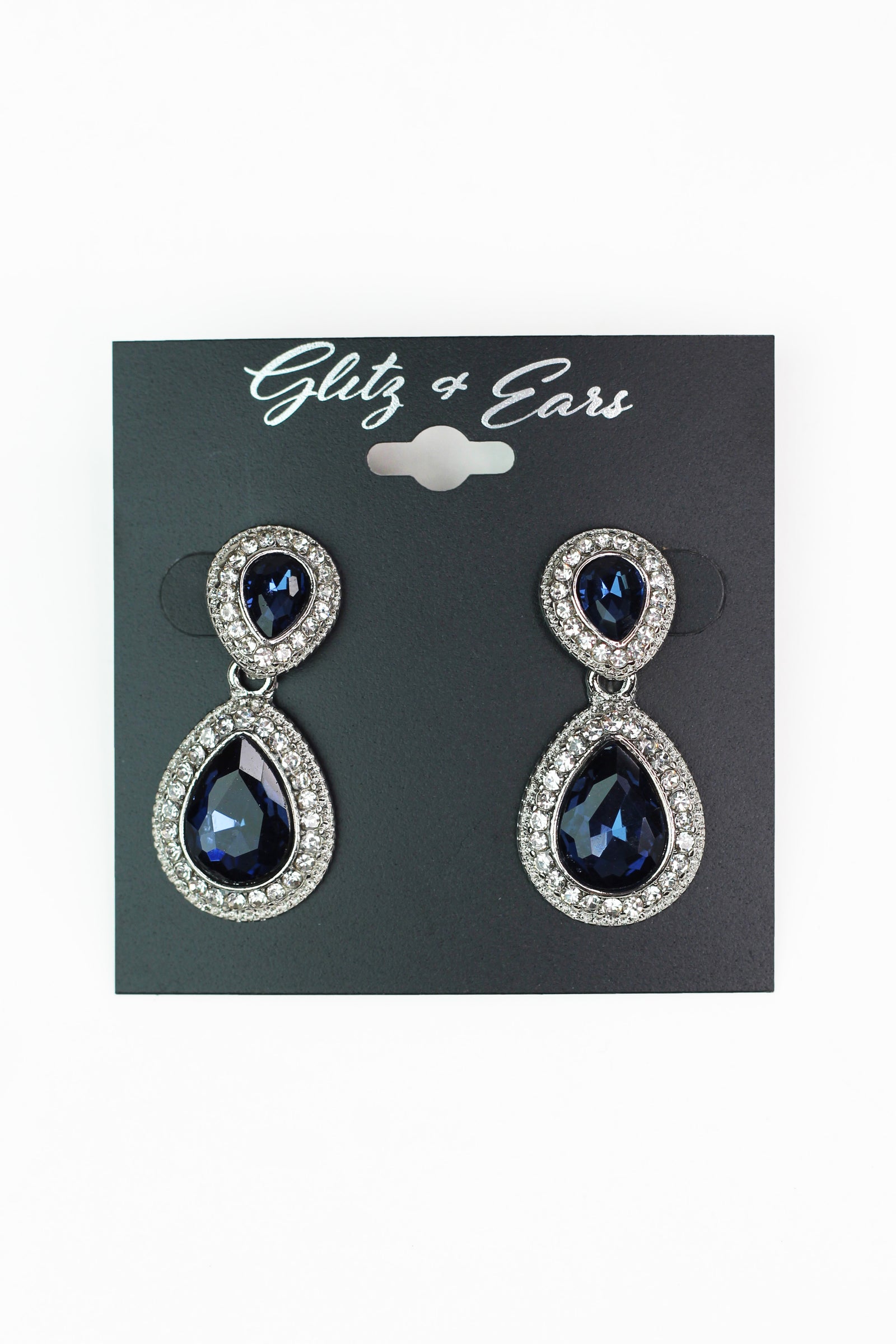 Pave & Metal Trimmed Teardrop Earrings