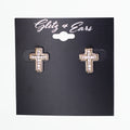 Pave Cross w/ Two Tone Trim Stud Earrings