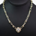 Pave & Large Stone Clover Ball Link Necklace