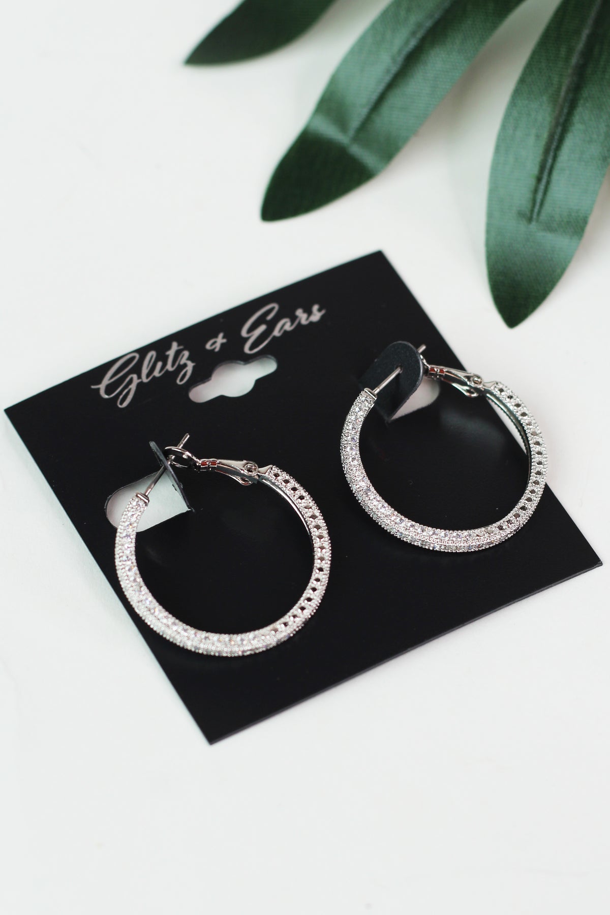 Textured Metal &amp; Pave Accent Lever Back Hoop Earrings