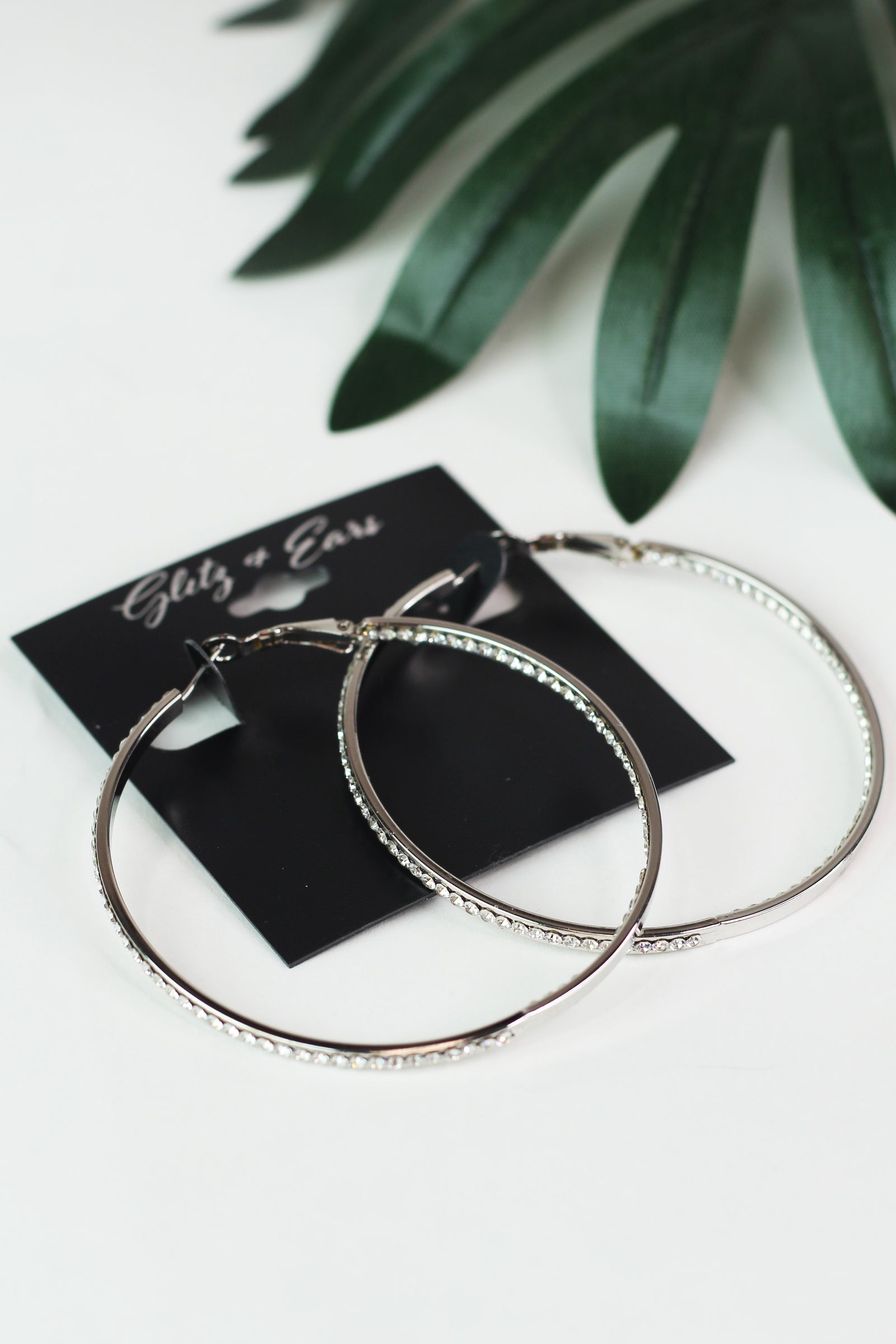 In & Out Rhinestone XL Lever Back Hoop Earrings