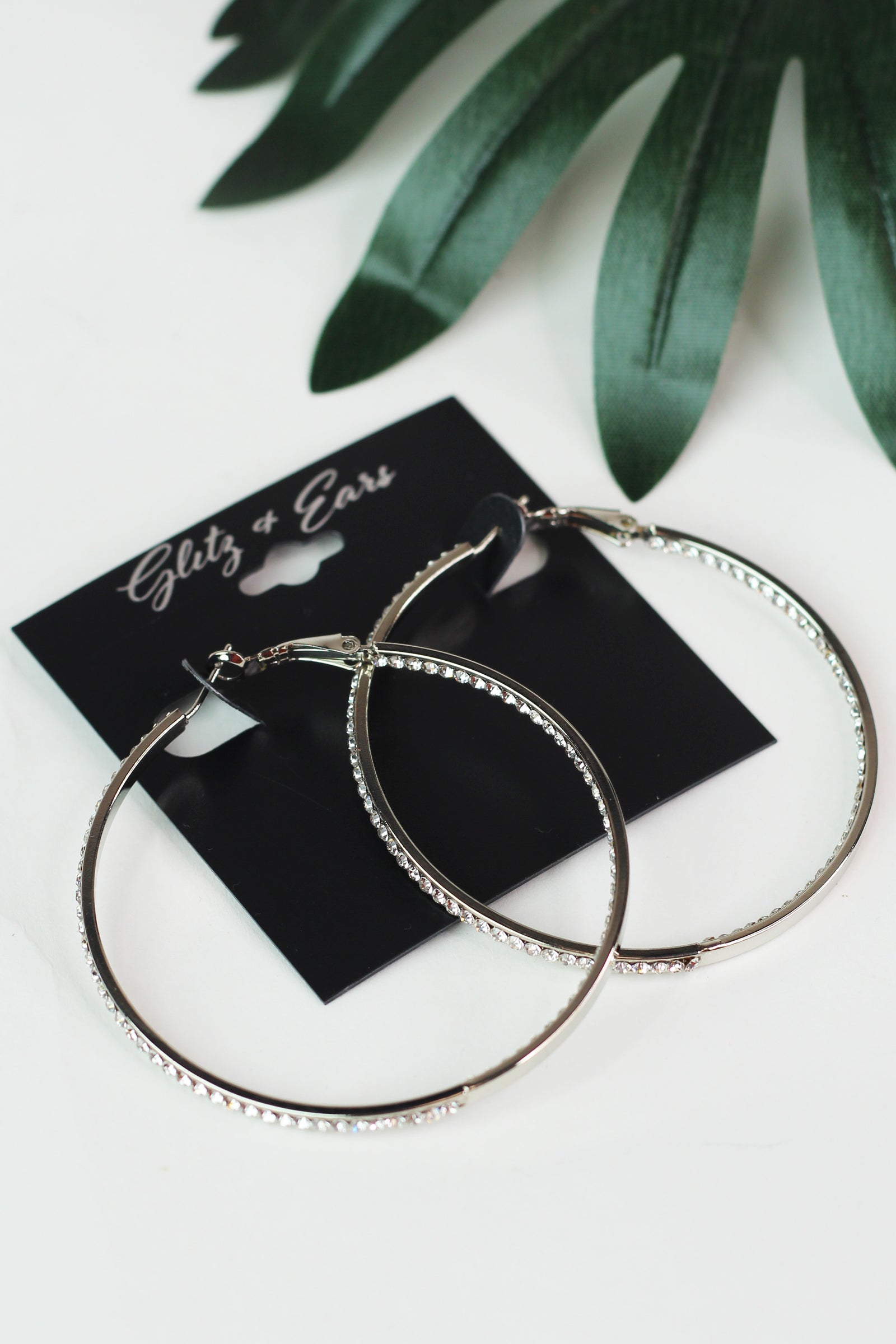 In & Out Rhinestone Lg Lever Back Hoop Earrings