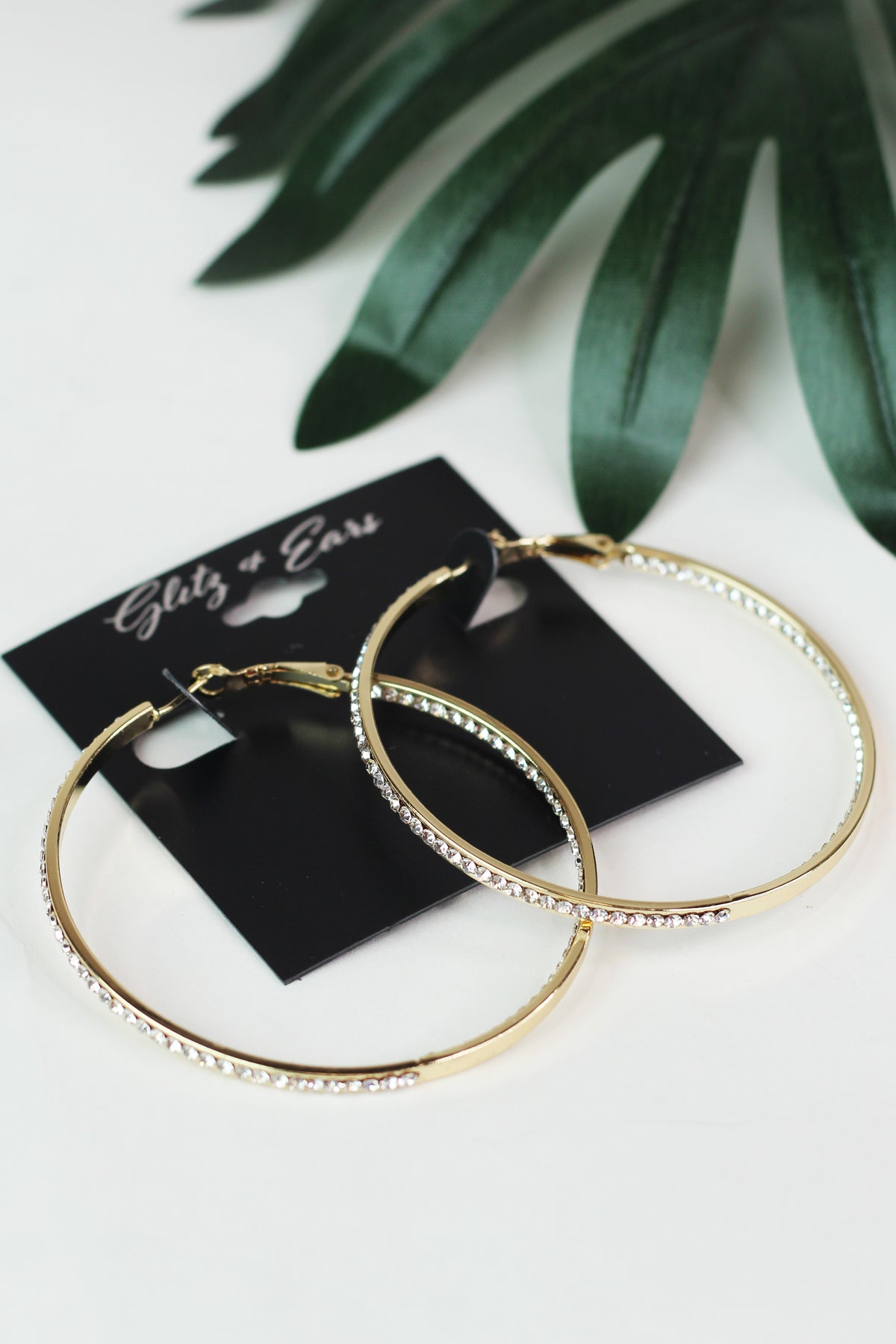 In &amp; Out Rhinestone Lg Lever Back Hoop Earrings