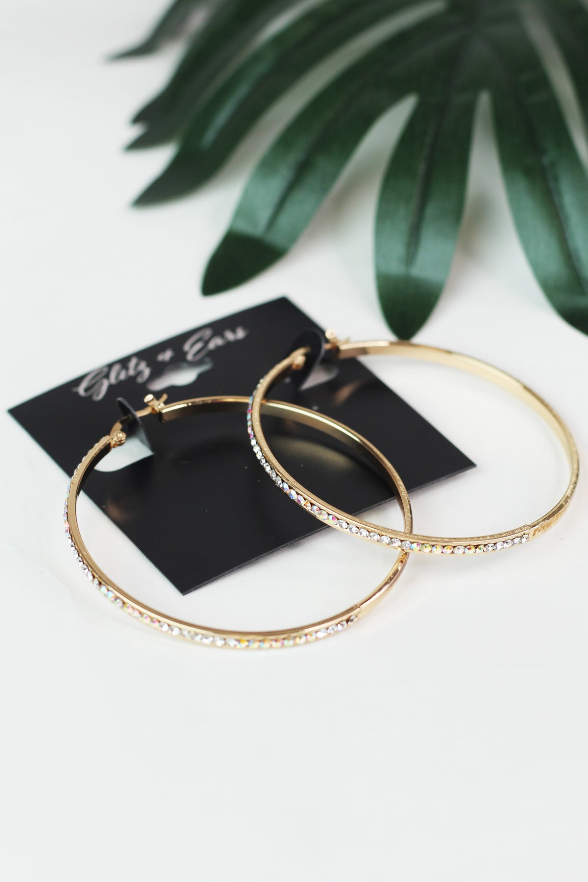 In &amp; Out Rhinestone Lg Hoop Earrings