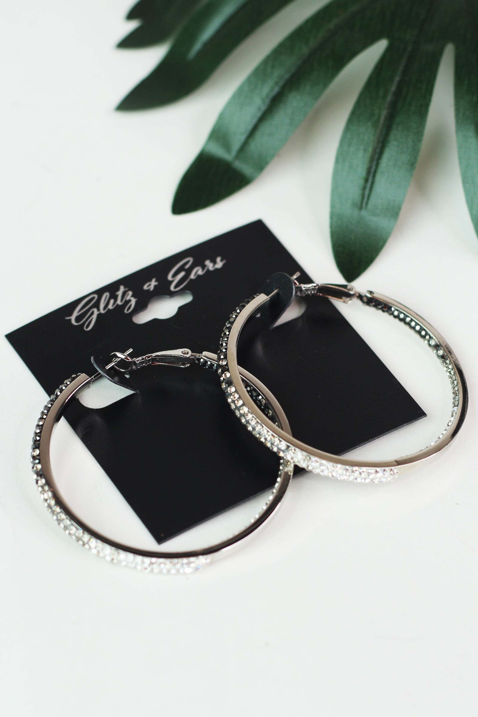 Faded Rhinestone Large Lever Back Hoop