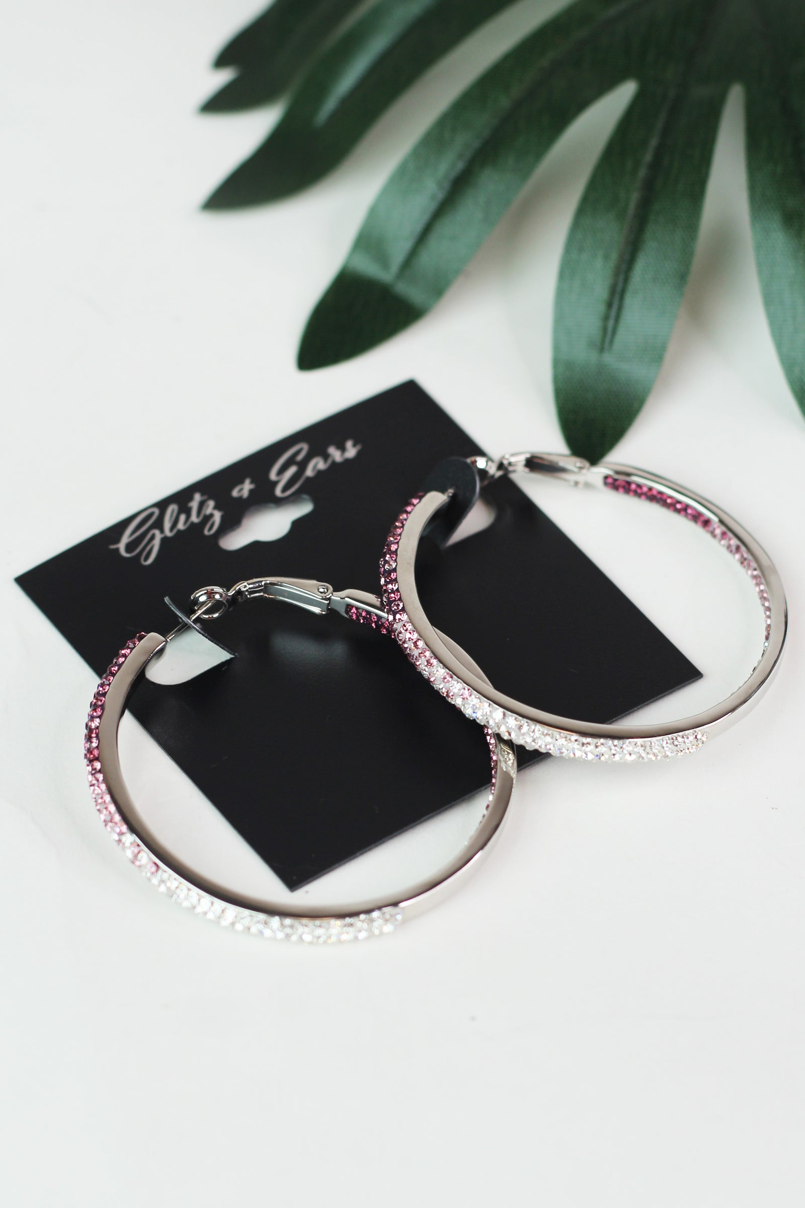 Faded Rhinestone Large Lever Back Hoop